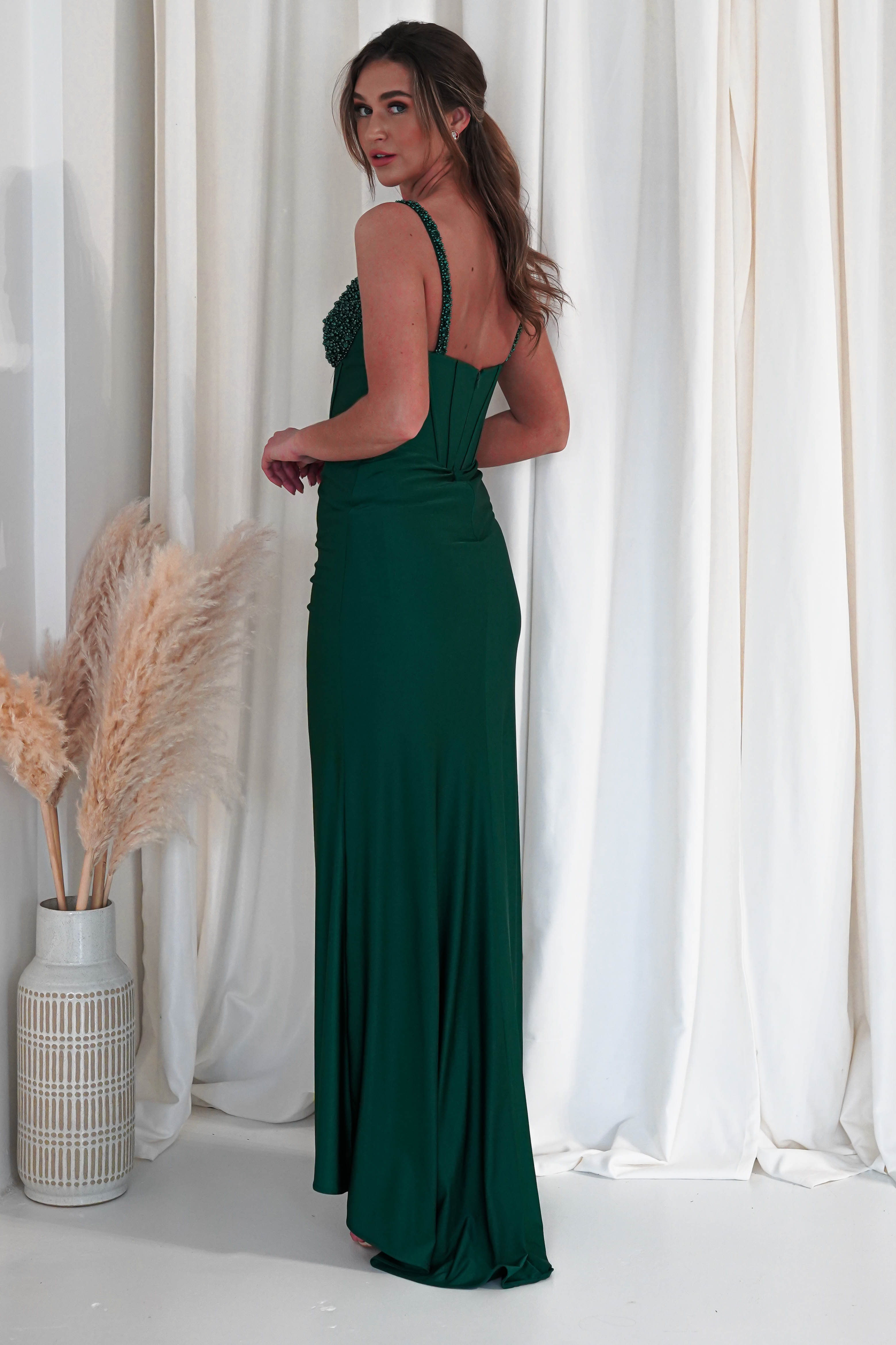Electra Pearl Cup Corset Gown | Emerald Green