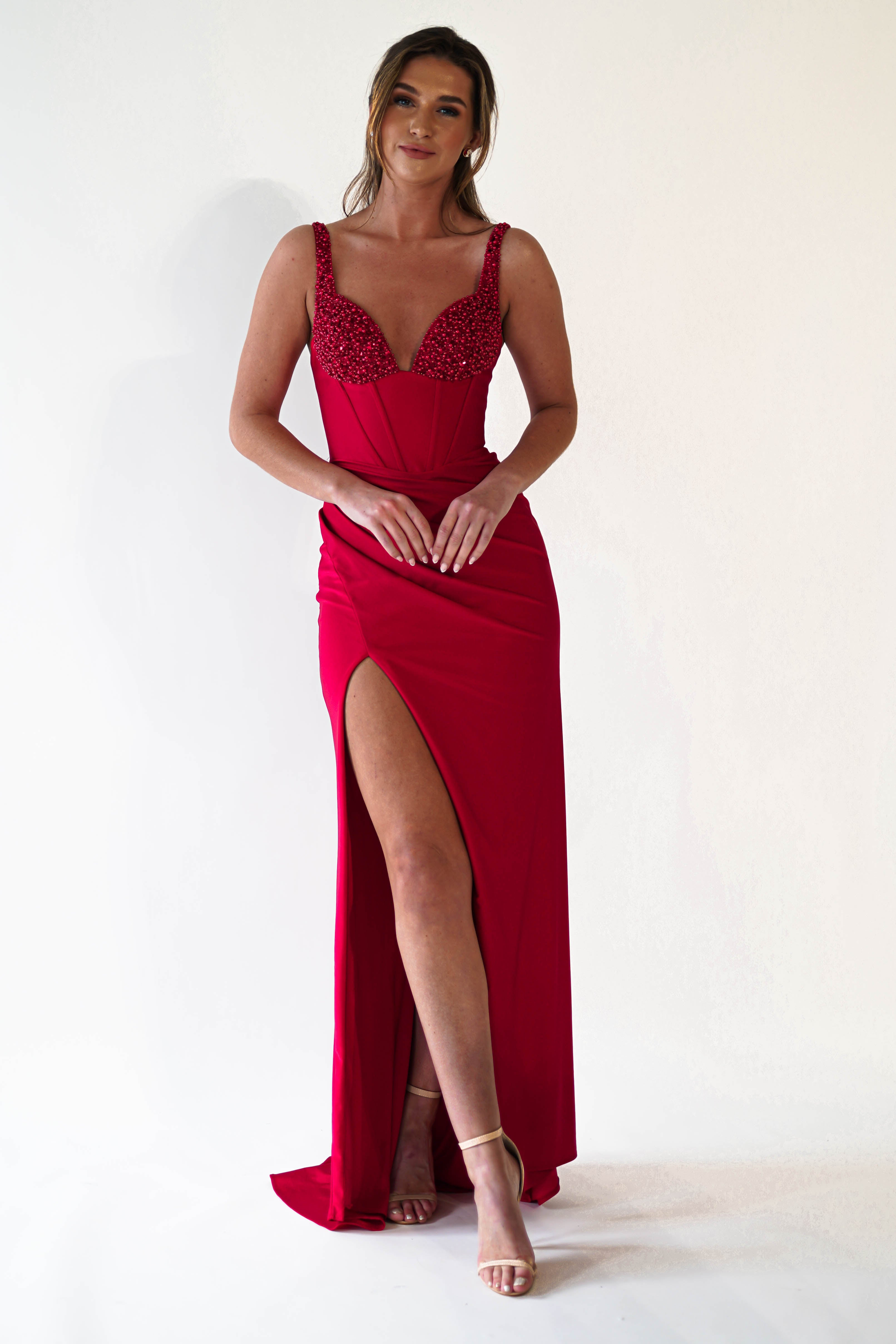 Electra Pearl Cup Corset Gown | Red