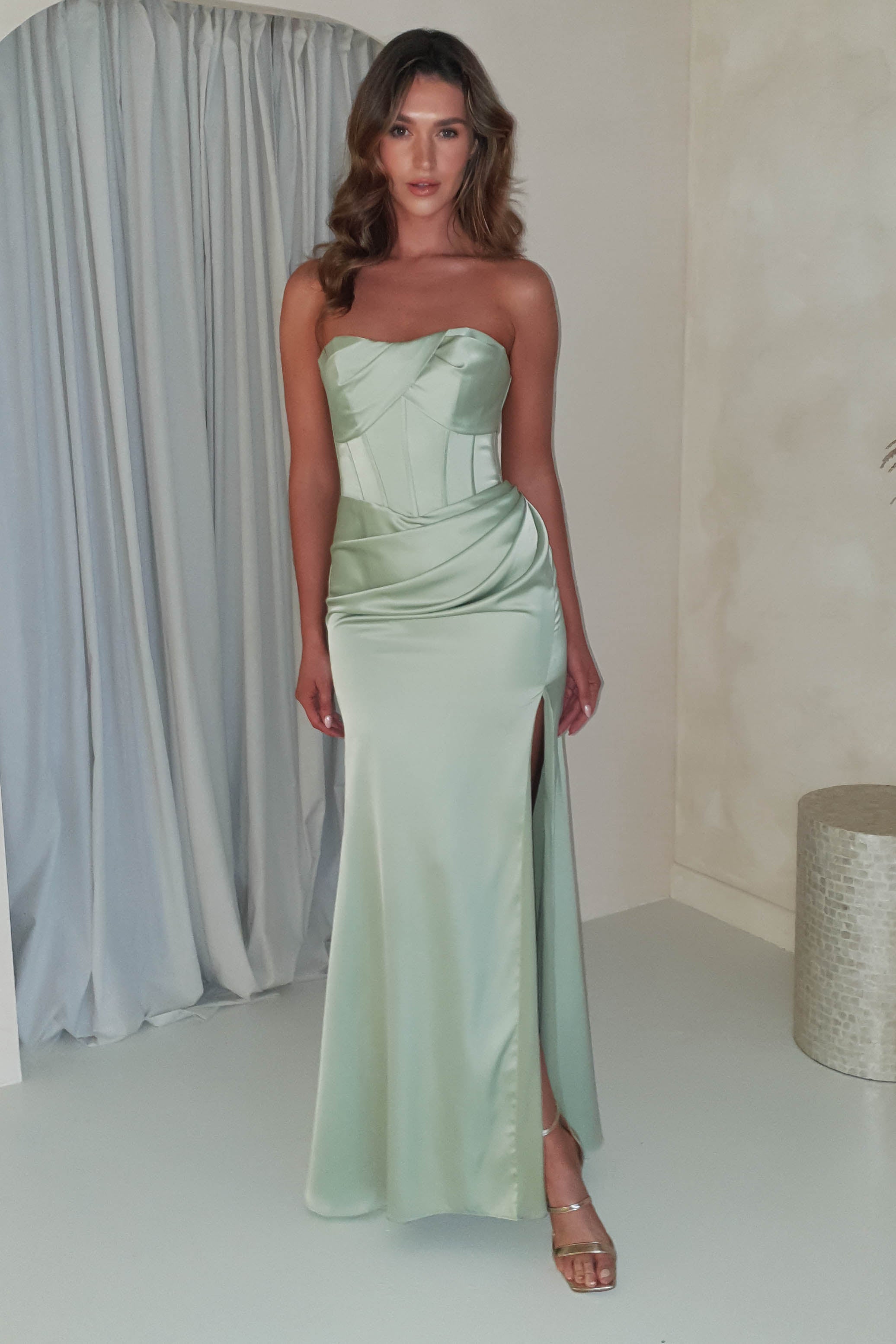 Donatella Strapless Gown | Sage Green