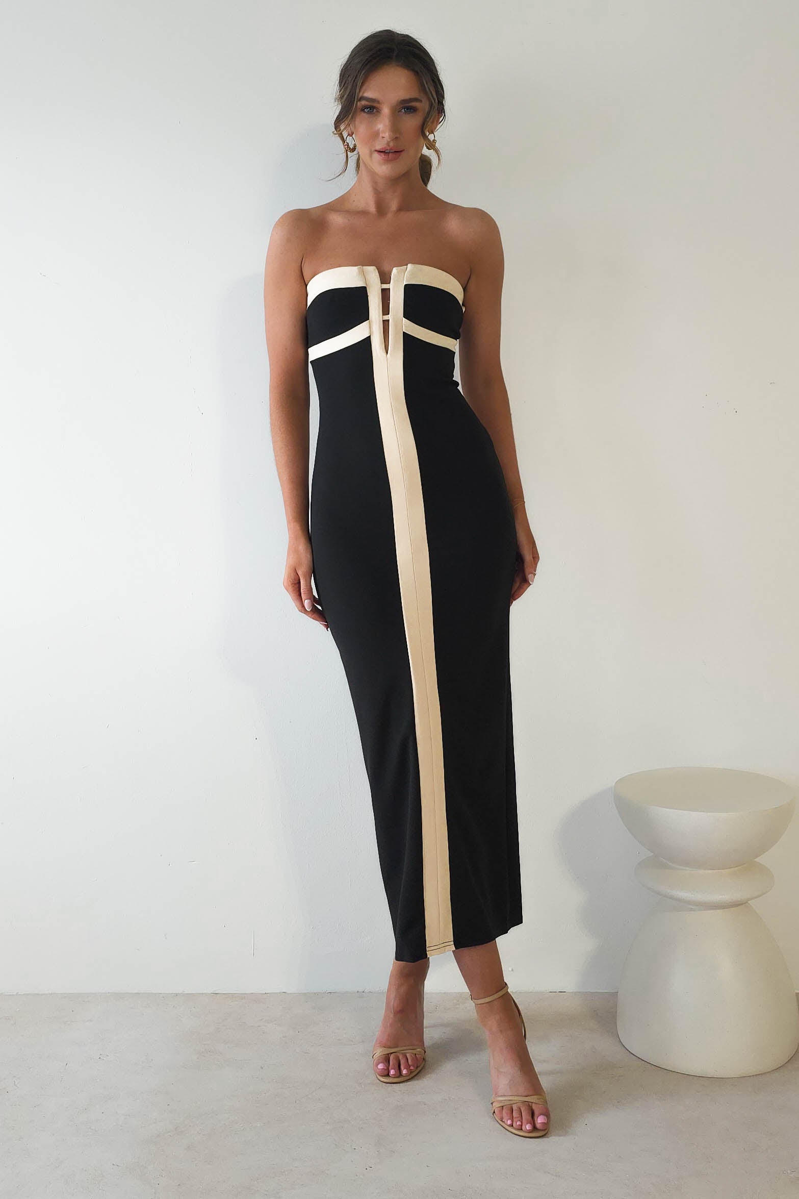 Piper Strapless Maxi Dress | Black/Cream