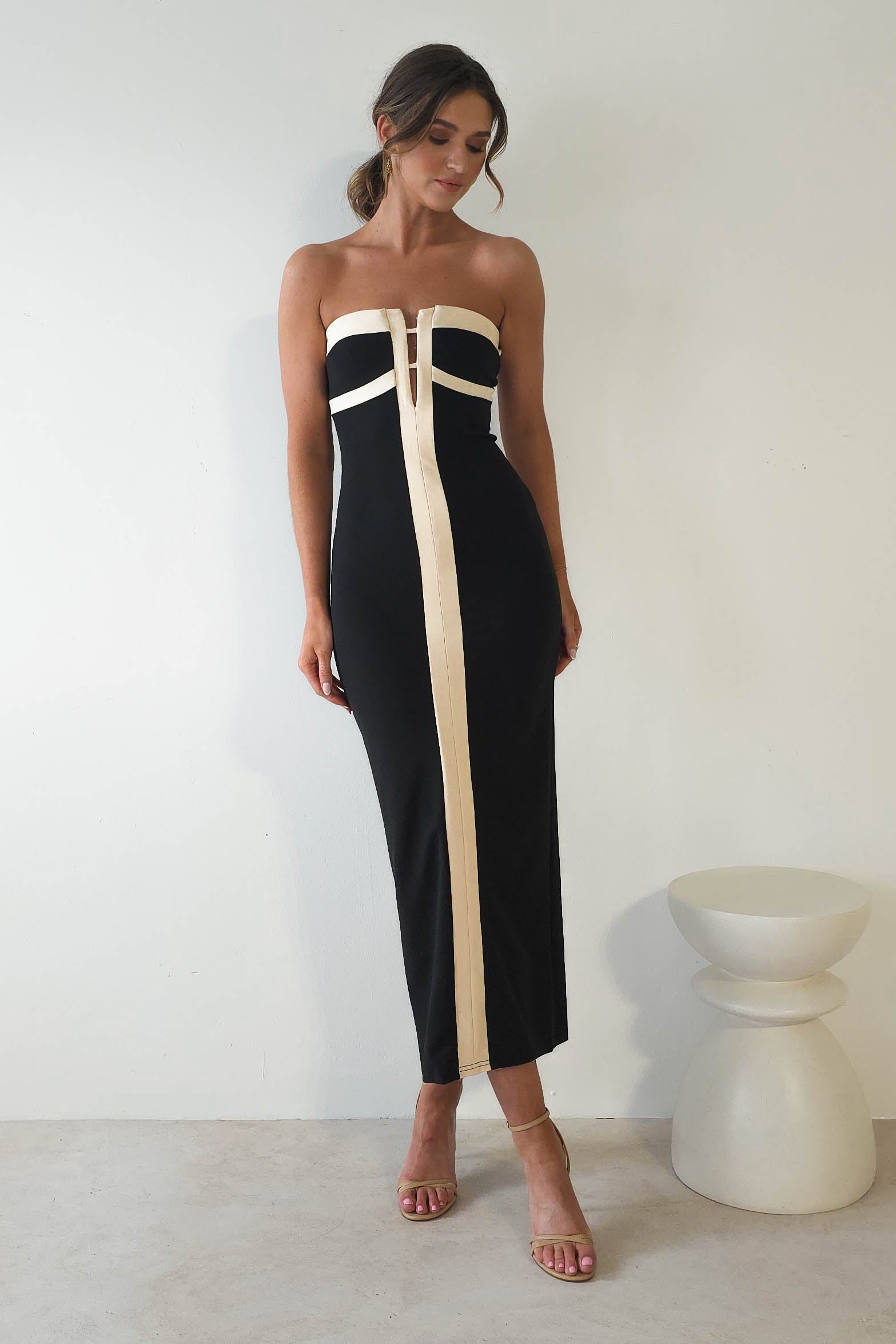 Piper Strapless Maxi Dress | Black/Cream