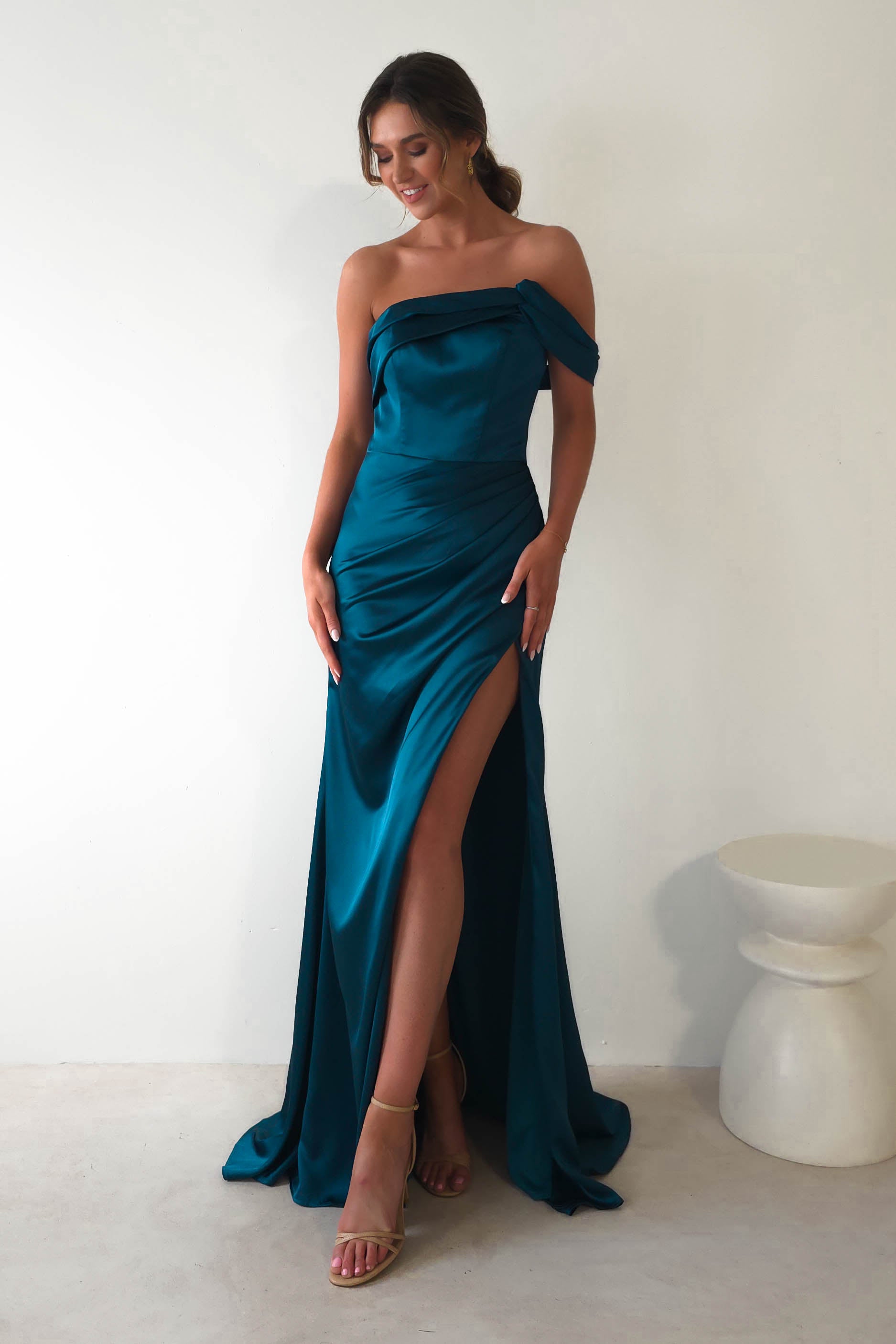 Camille Soft Satin Gown | Teal