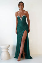 Stephanie Strapless Glitter Gown | Emerald Green | Debs & Prom | Formal Gown | Oh Hello Clothing