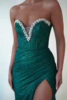 Stephanie Strapless Glitter Gown | Emerald Green | Debs & Prom | Formal Gown | Oh Hello Clothing