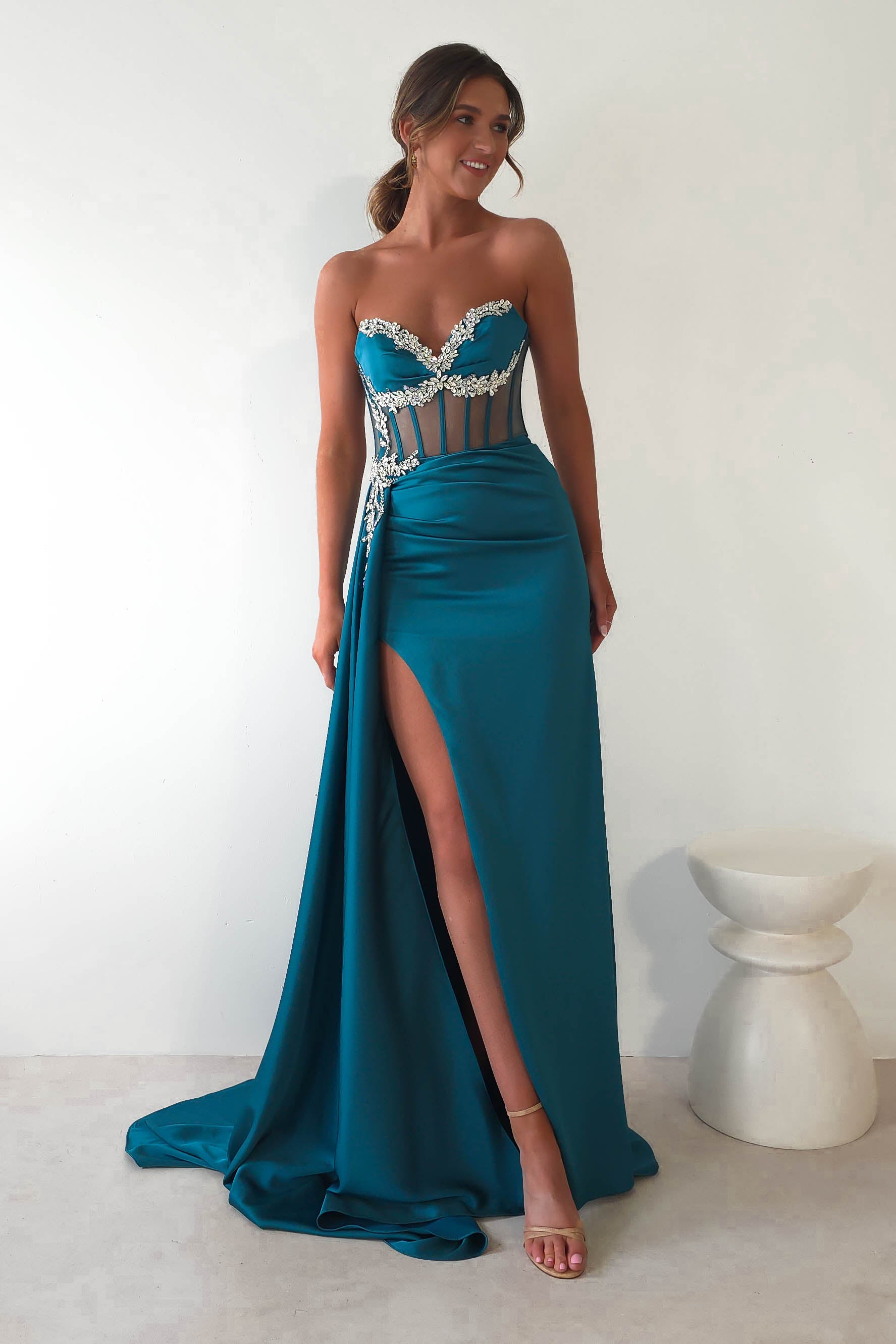 Jovana Strapless Gown | Teal