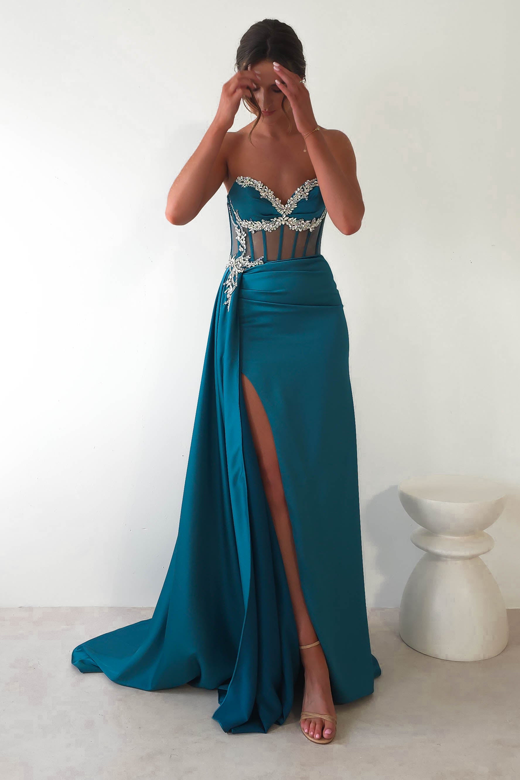 Jovana Strapless Gown | Teal