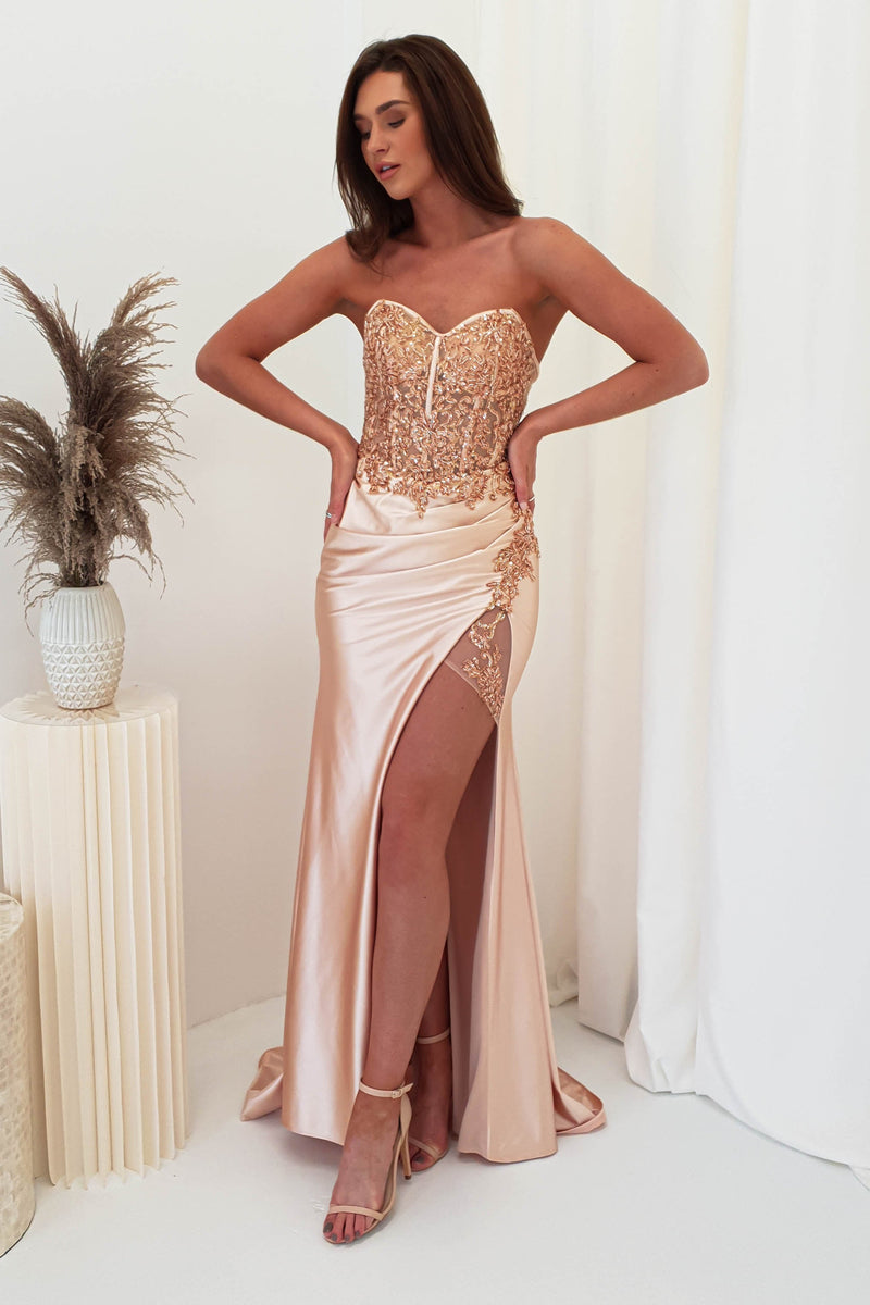 Valiery Corset Beaded Gown | Gold