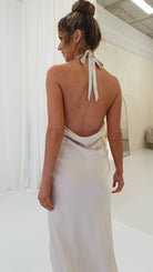 Evelyn Halterneck Midi Dress | Champagne | Graduation | Bride To Be Hen Dress | Oh Hello Clothing