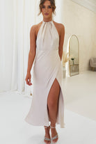 Evelyn Halterneck Midi Dress | Champagne | Graduation | Bride To Be Hen Dress | Oh Hello Clothing