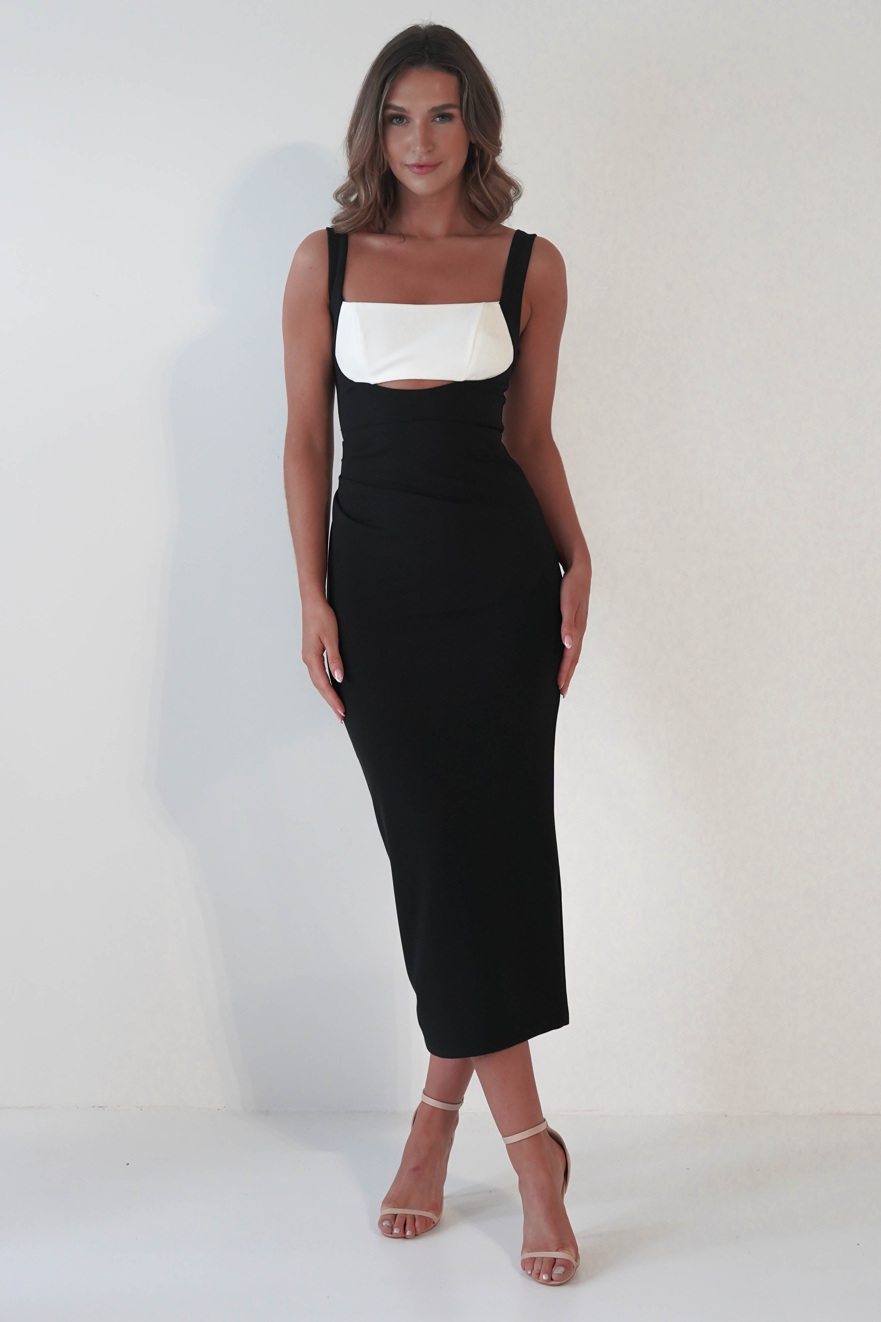 Marixa Bodycon Midi Dress | Black/White