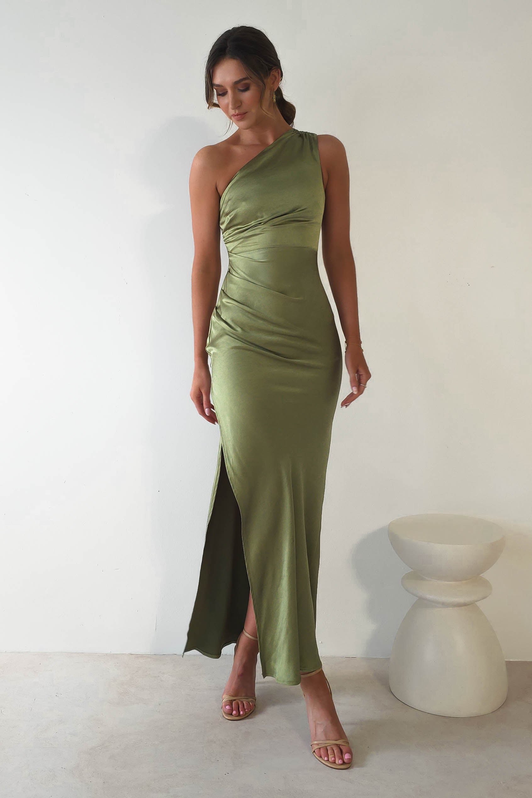 Thessy Soft Satin Maxi Dress | Olive