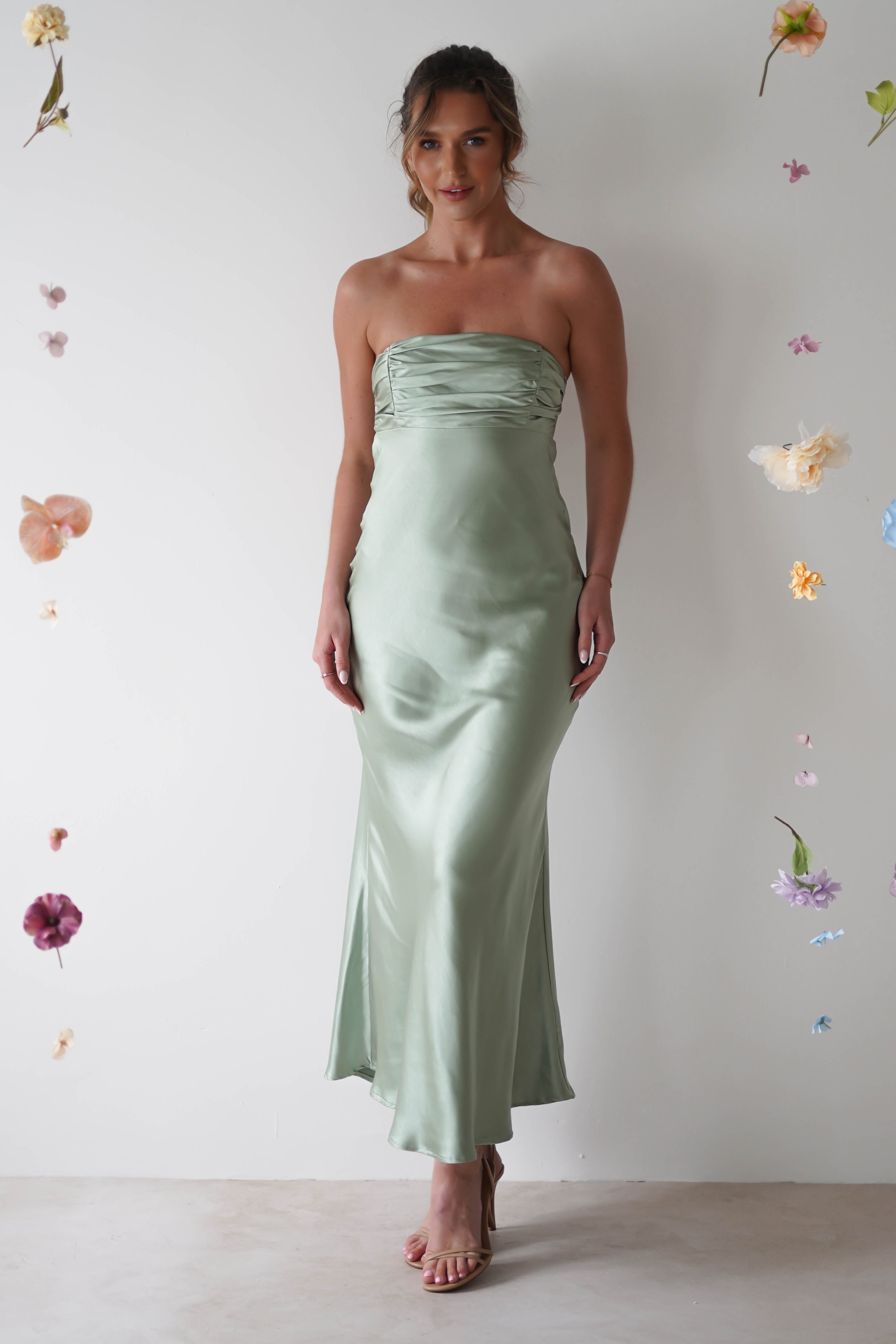 Rochelle Soft Satin Maxi Dress | Sage Green