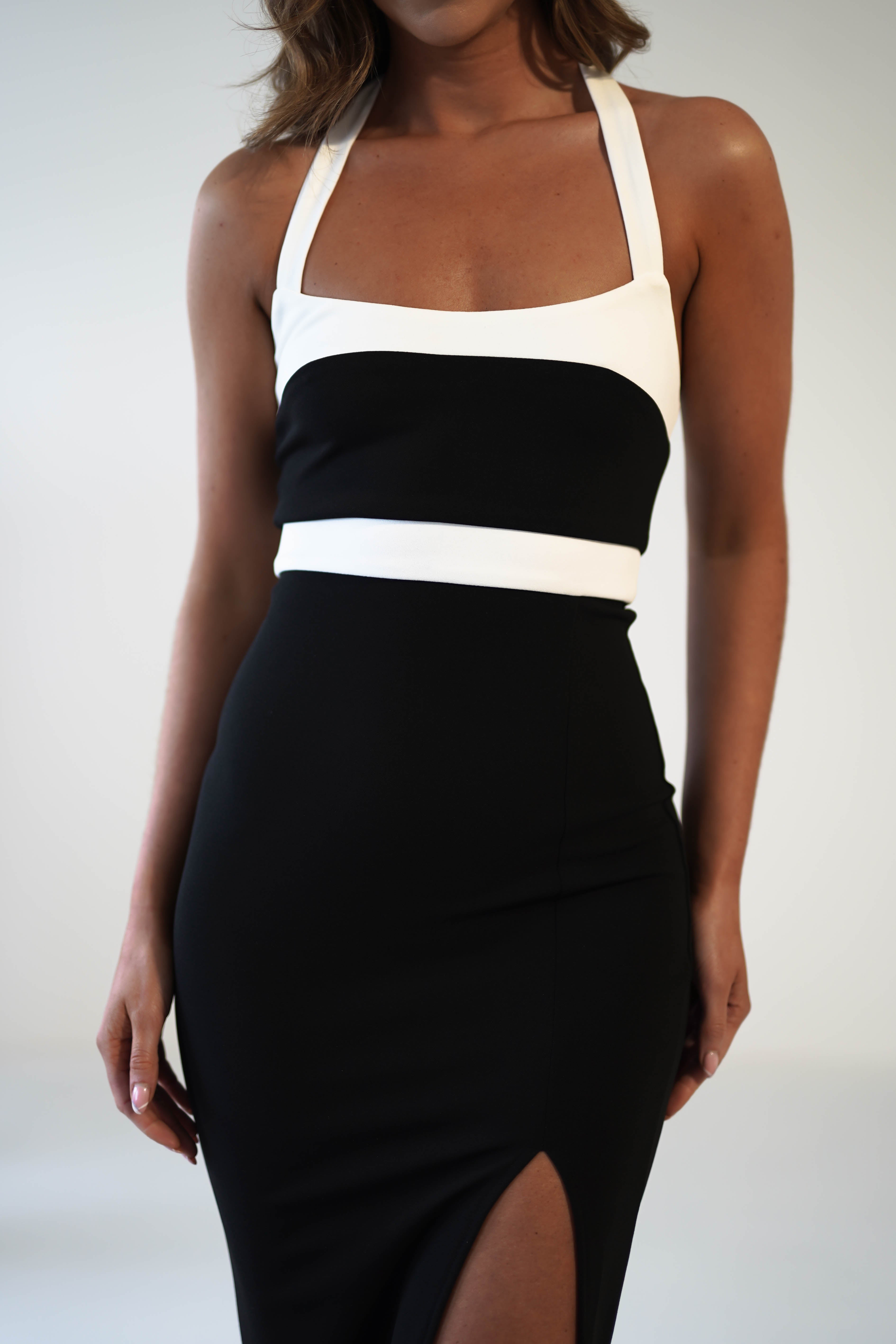 Safara Bodycon Midi Dress | Black/White