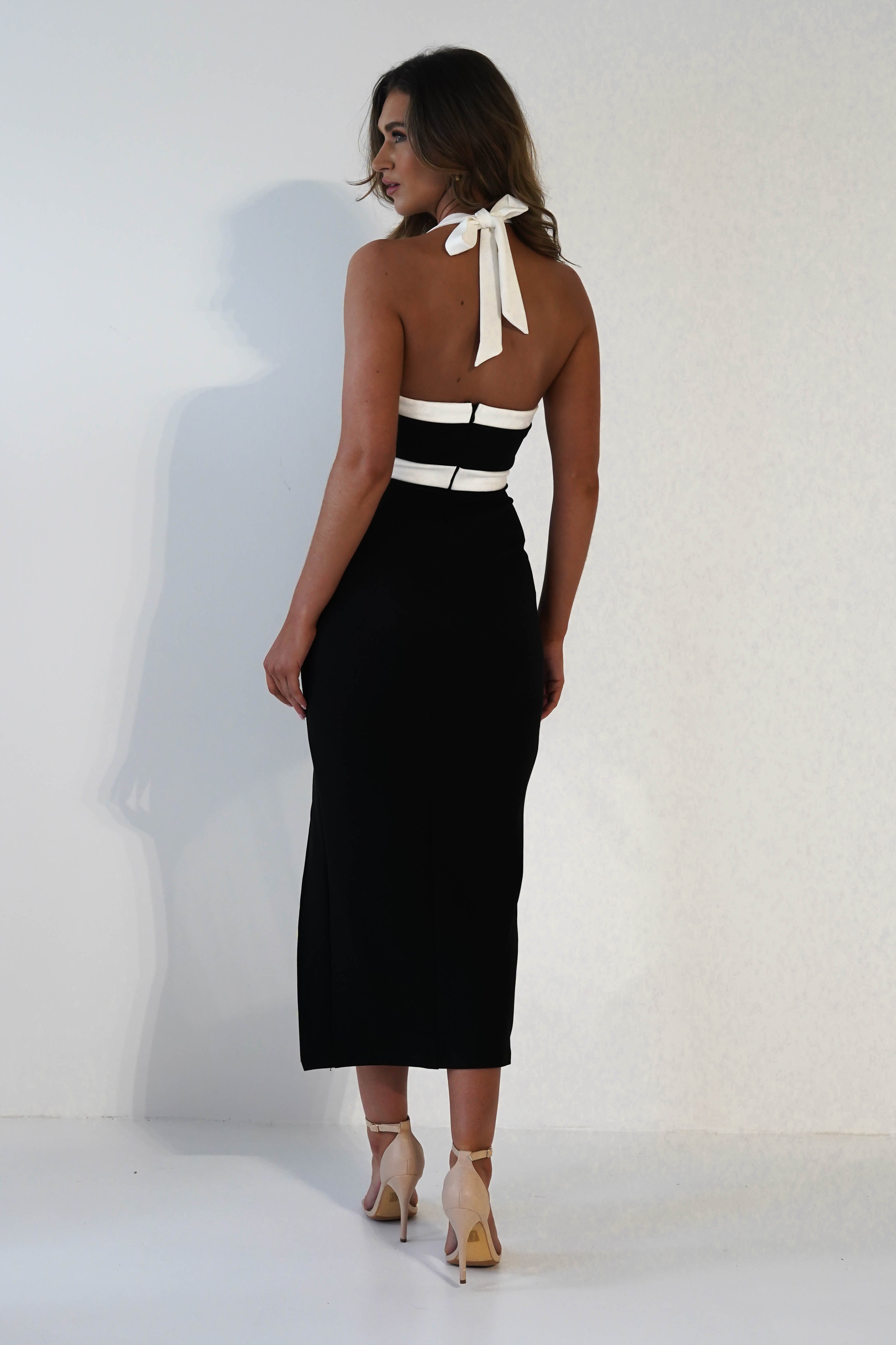 Safara Bodycon Midi Dress | Black/White