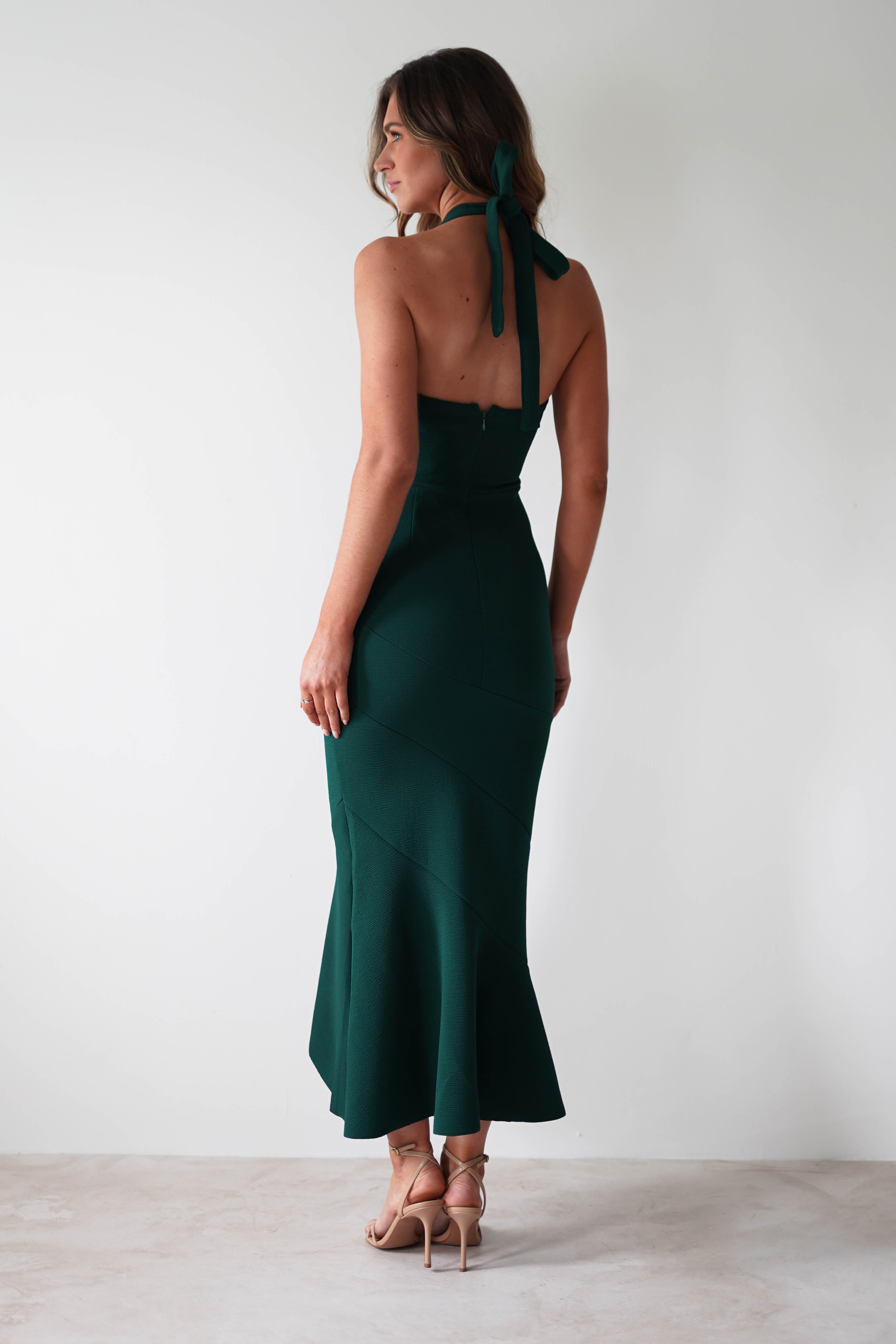 Damaris Textured Midi Dress | Forest Green