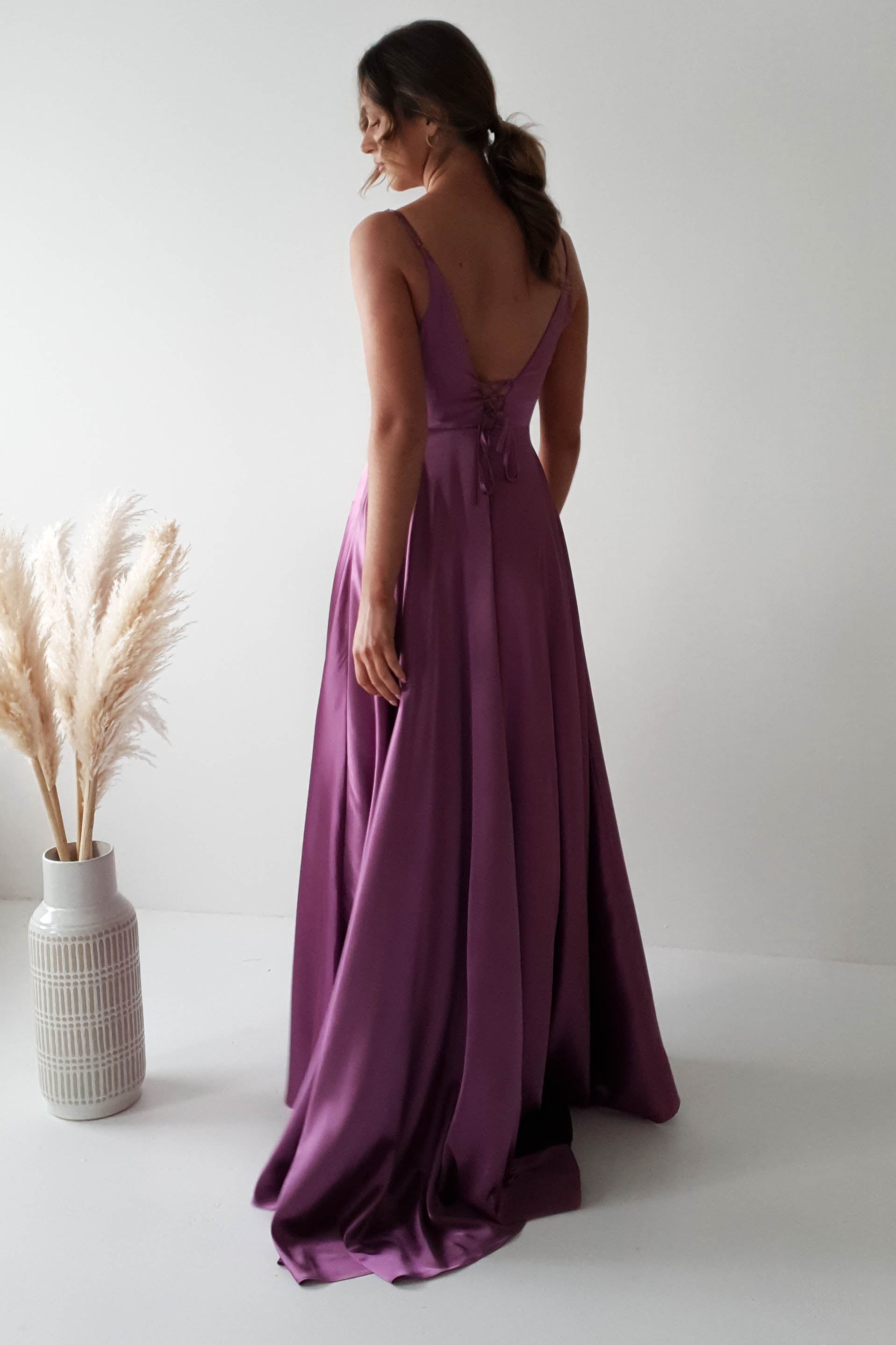 Velia Satin Maxi Gown | Violet