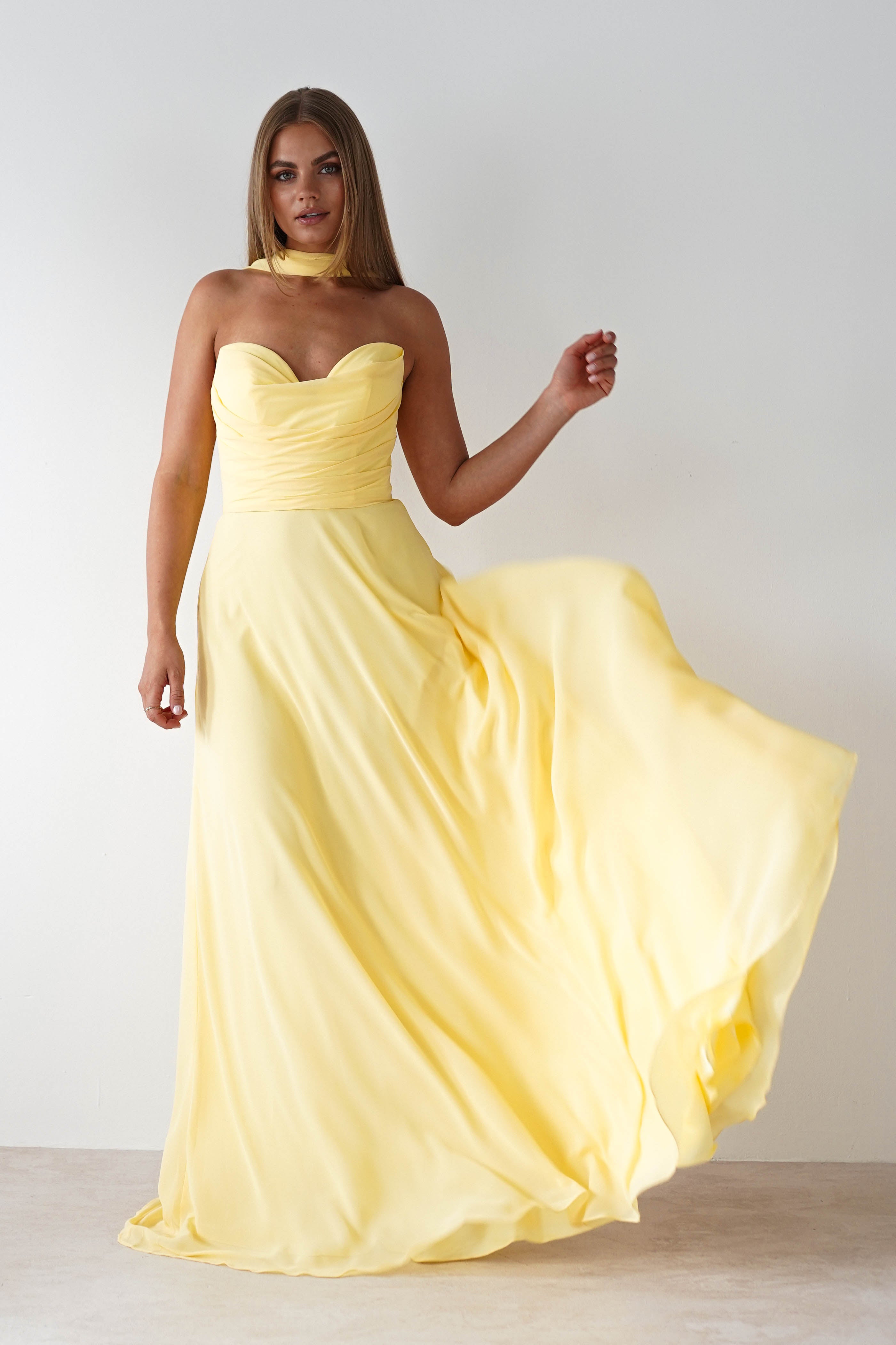 Delphine Chiffon Strapless Maxi Dress | Yellow | Oh Hello Clothing | XS (6)