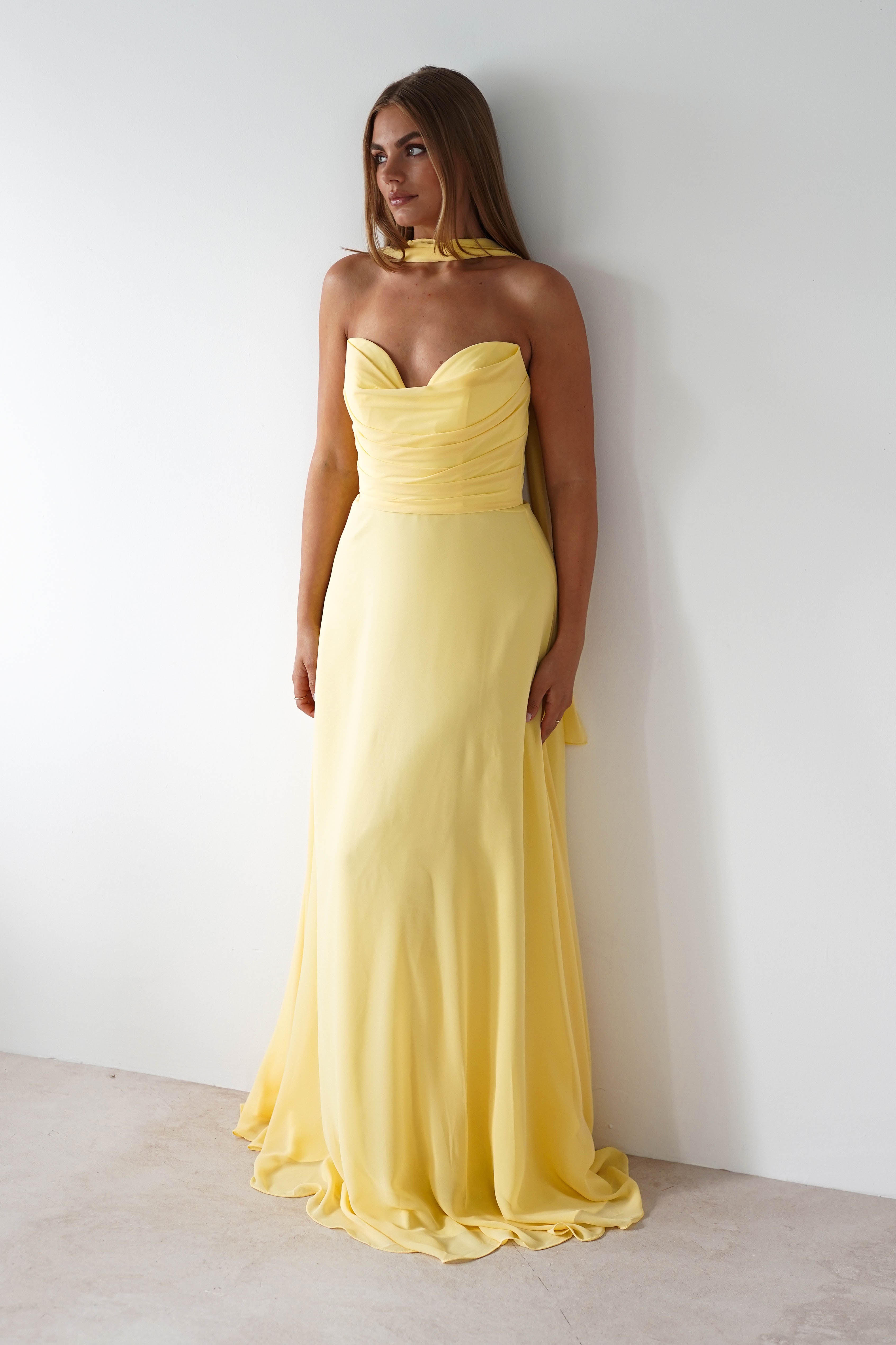 Delphine Chiffon Strapless Maxi Dress | Yellow | Oh Hello Clothing | XS (6)