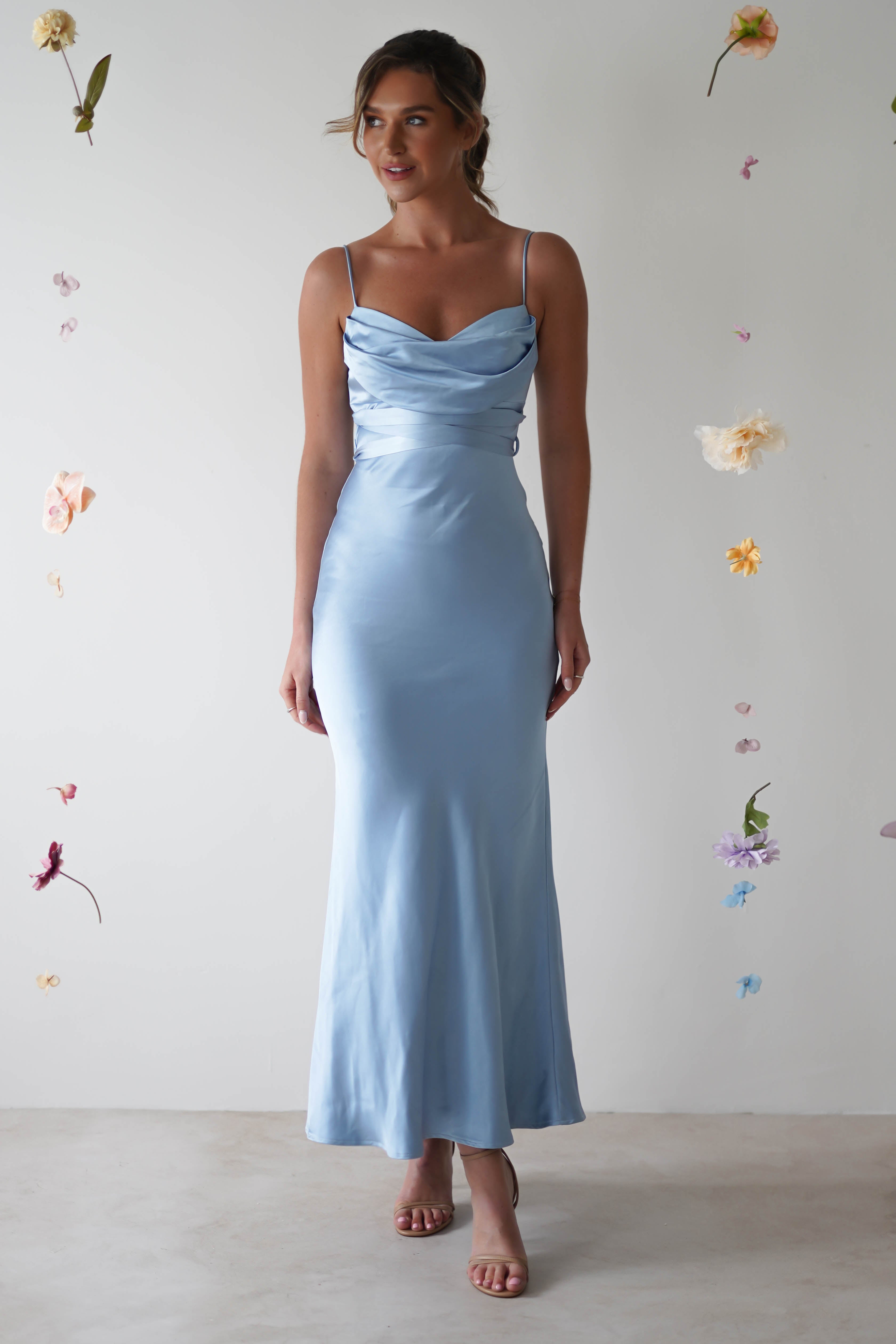 Everleigh Soft Satin Midi Dress | Blue