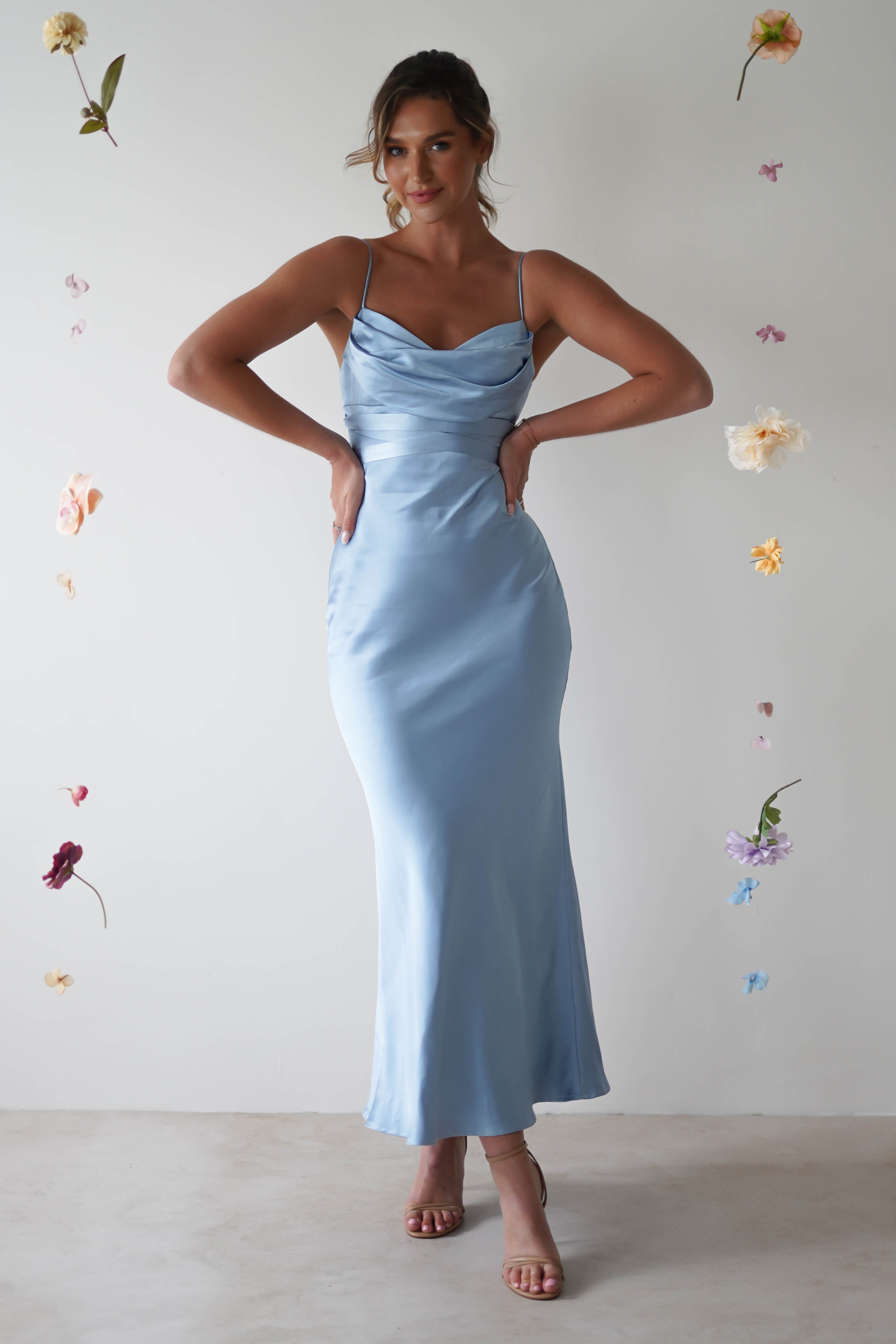 Everleigh Soft Satin Midi Dress | Blue