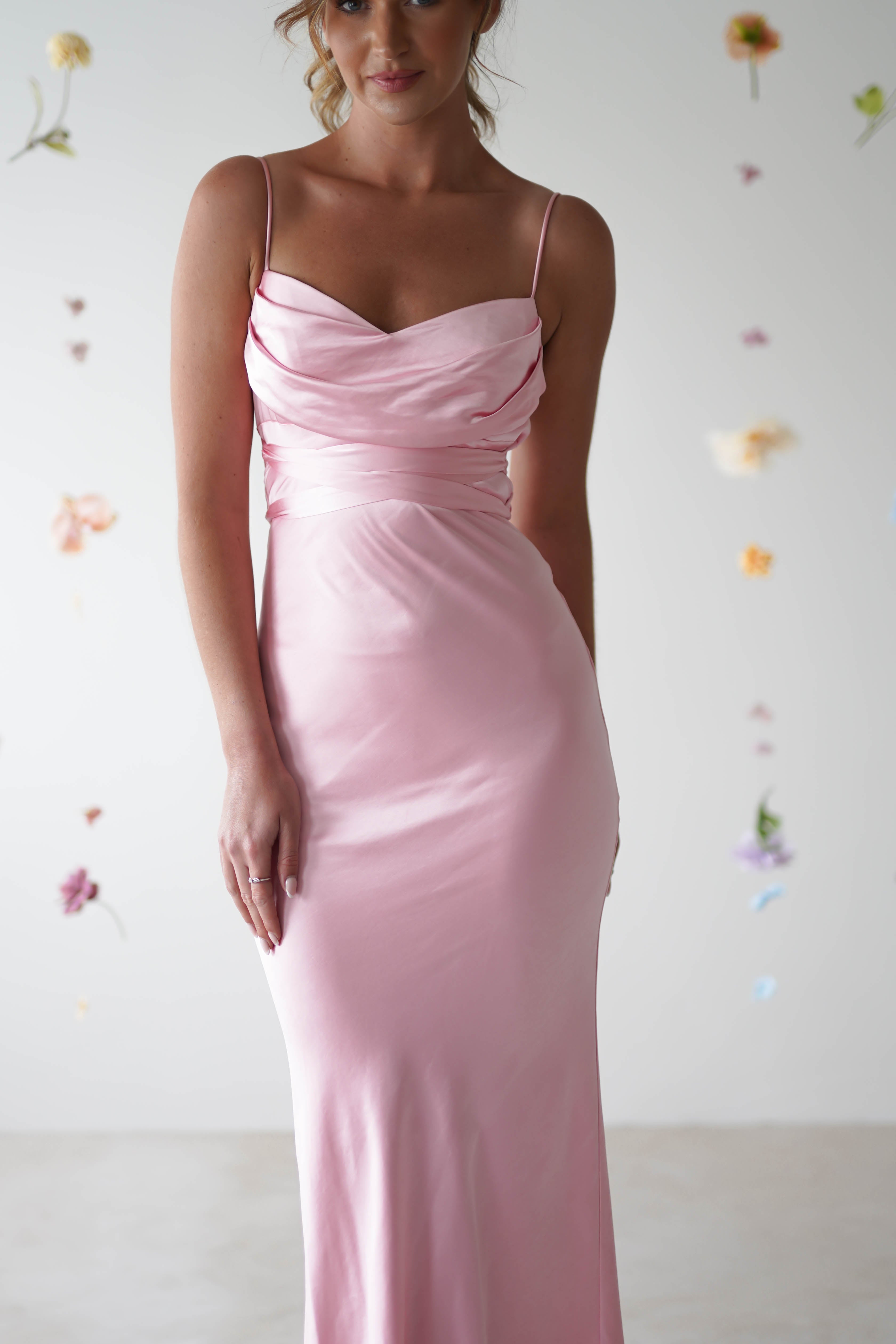 Everleigh Soft Satin Midi Dress | Light Pink