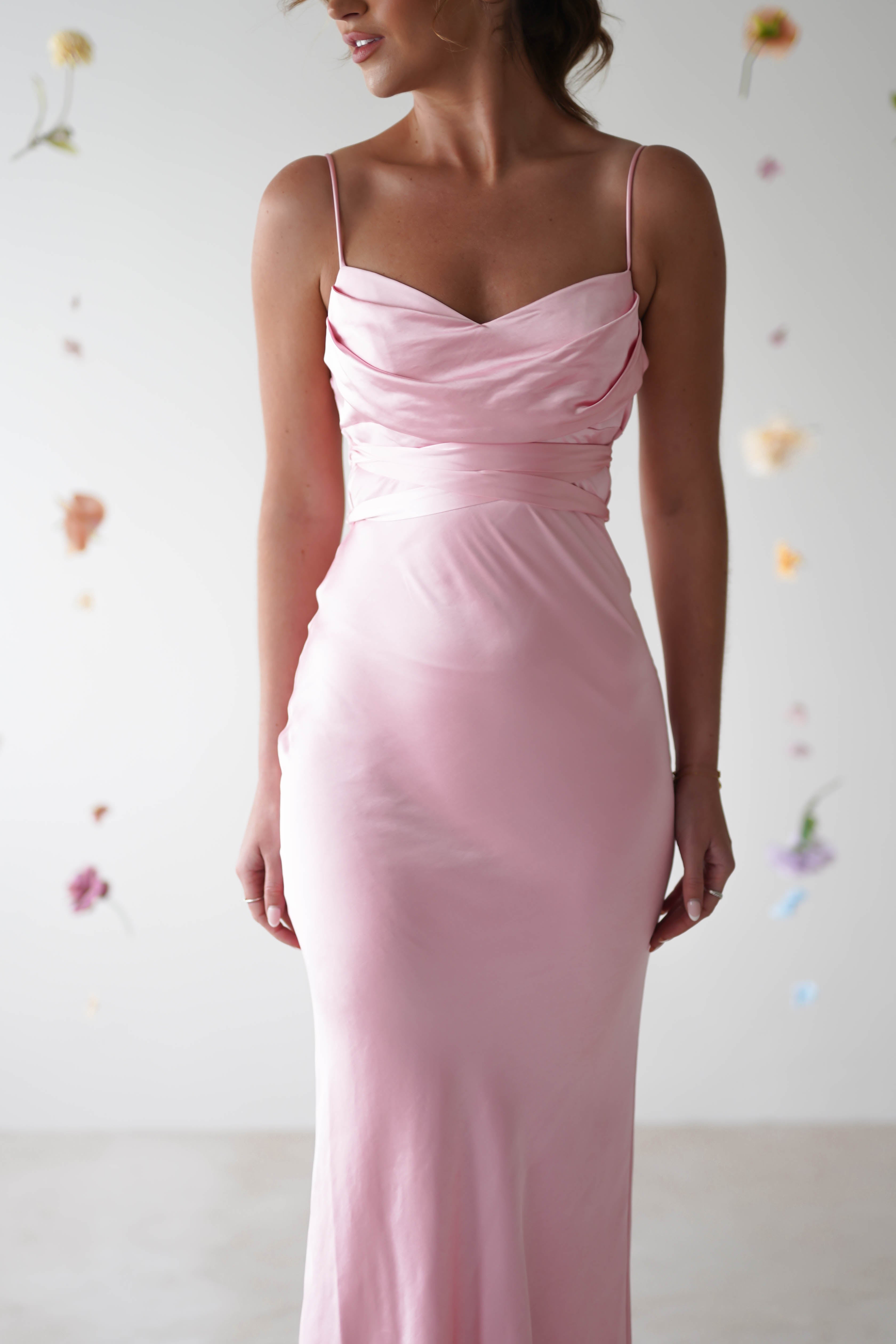 Everleigh Soft Satin Midi Dress | Light Pink