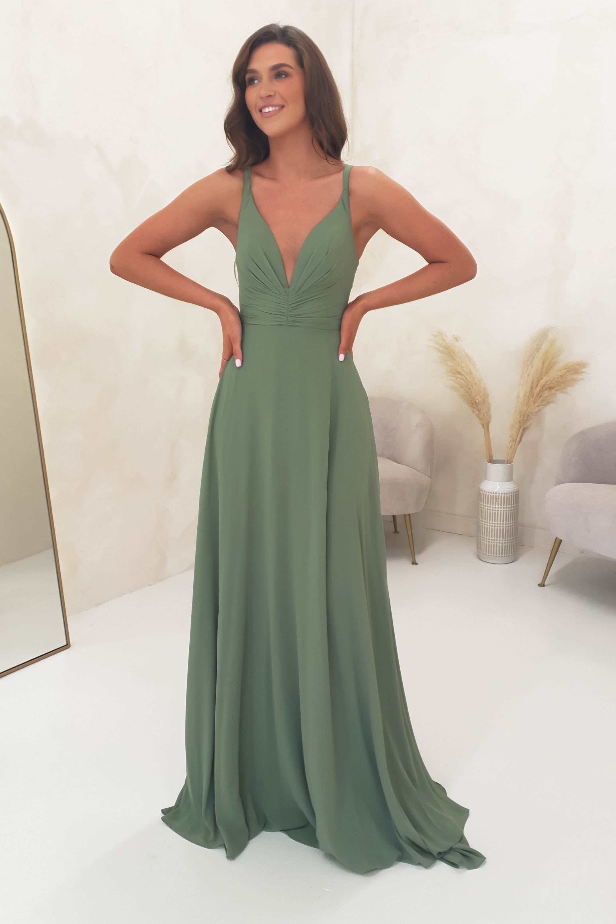 Olive chiffon outlet dress