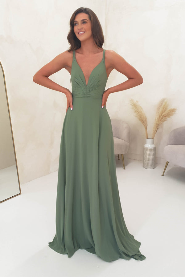 Amalie Chiffon Maxi Dress | Olive