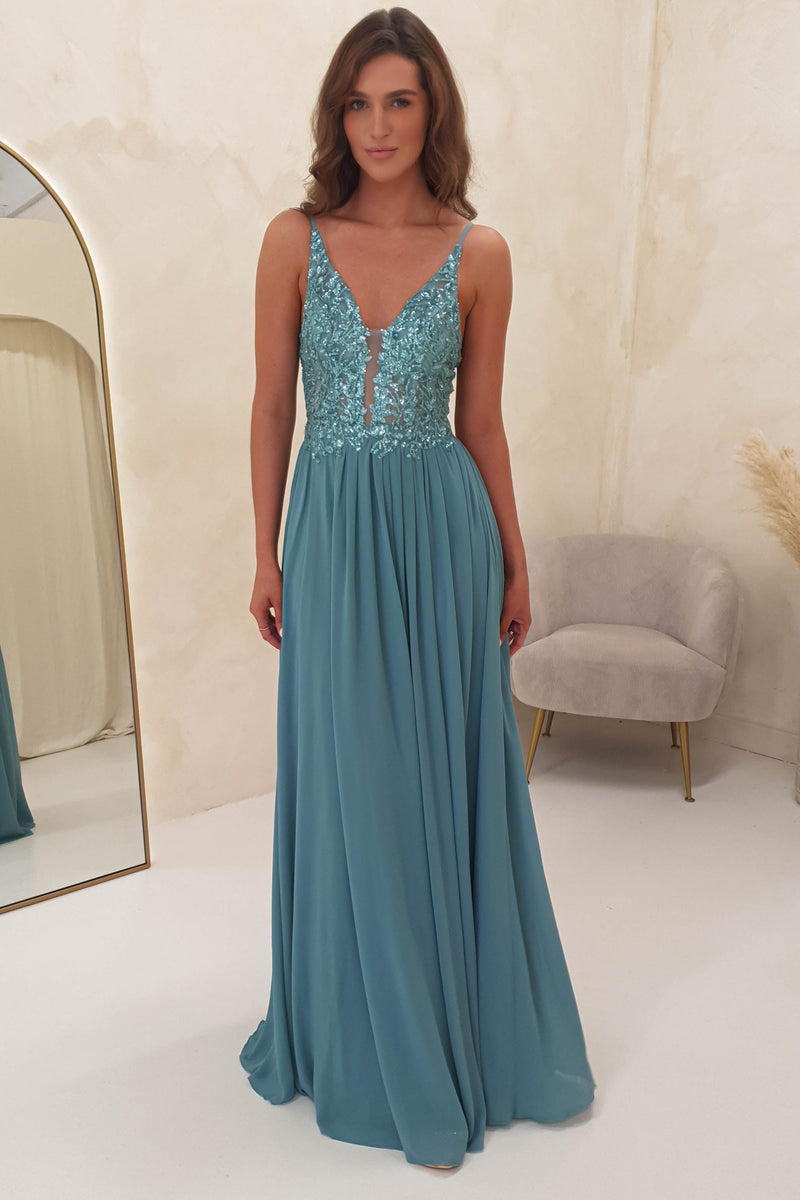 Ariel Embellished Maxi Gown | Aqua