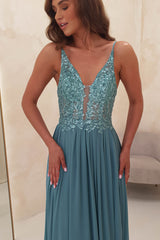 Ariel Embellished Maxi Gown | Aqua