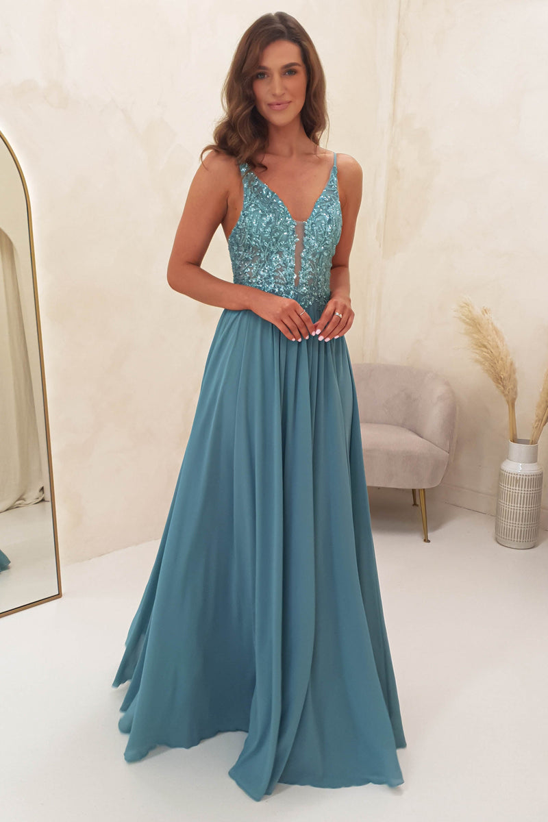Ariel Embellished Maxi Gown | Aqua