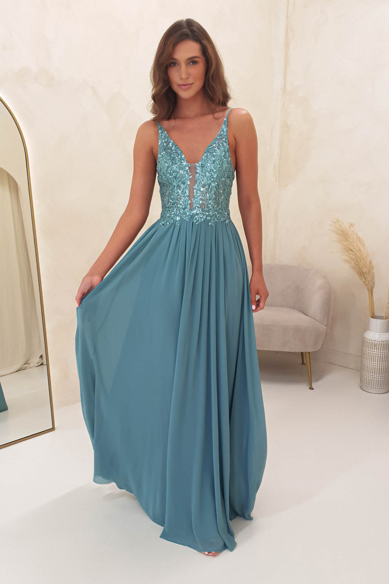 Ariel Embellished Maxi Gown | Aqua