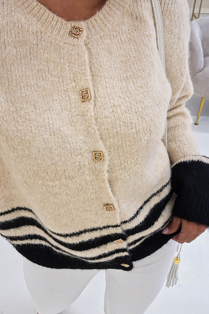 Chantella Gold Button Cardigan | Beige