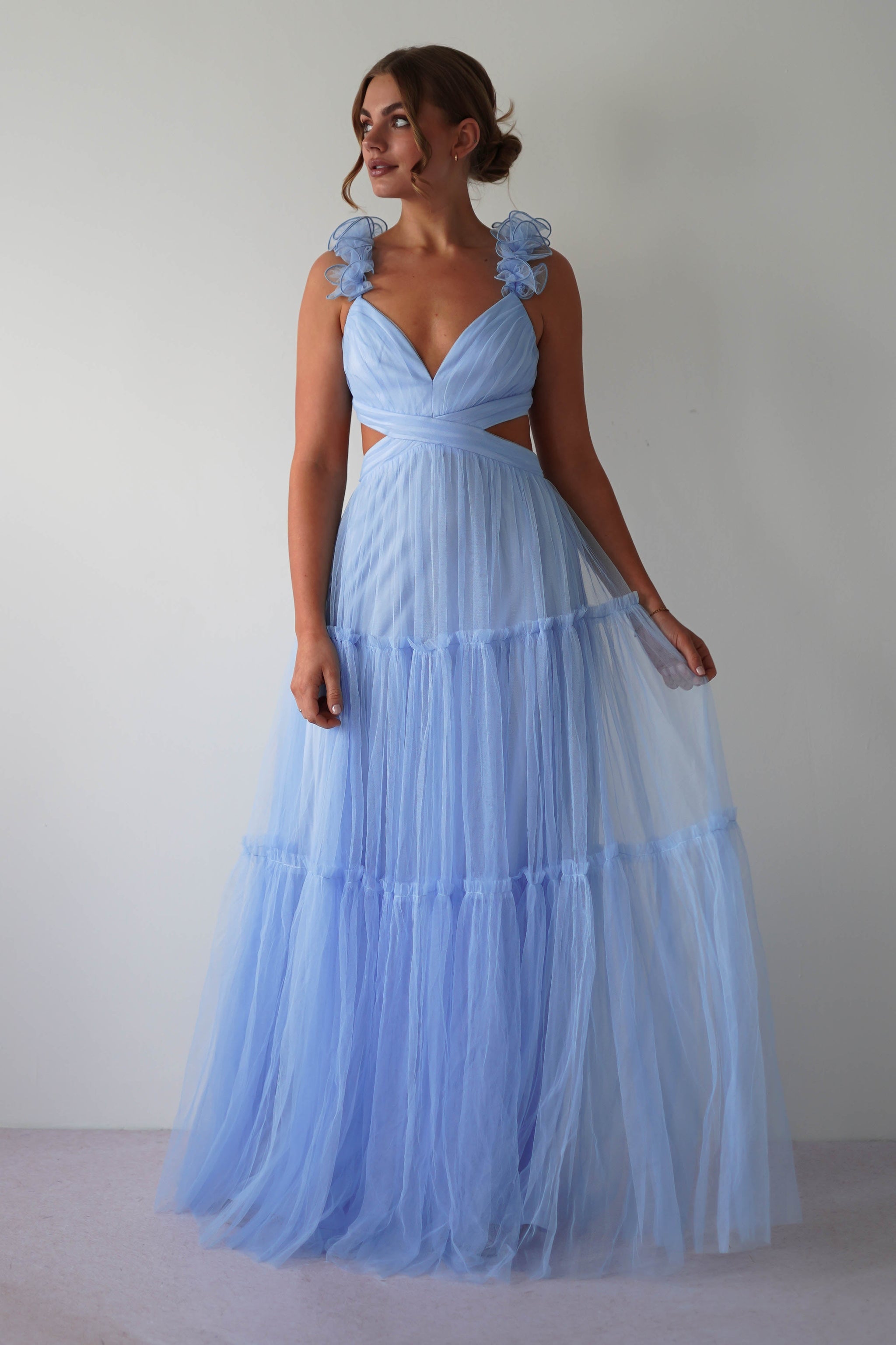 Galiena Ruffle Tulle Maxi Dress | Blue | Oh Hello Clothing