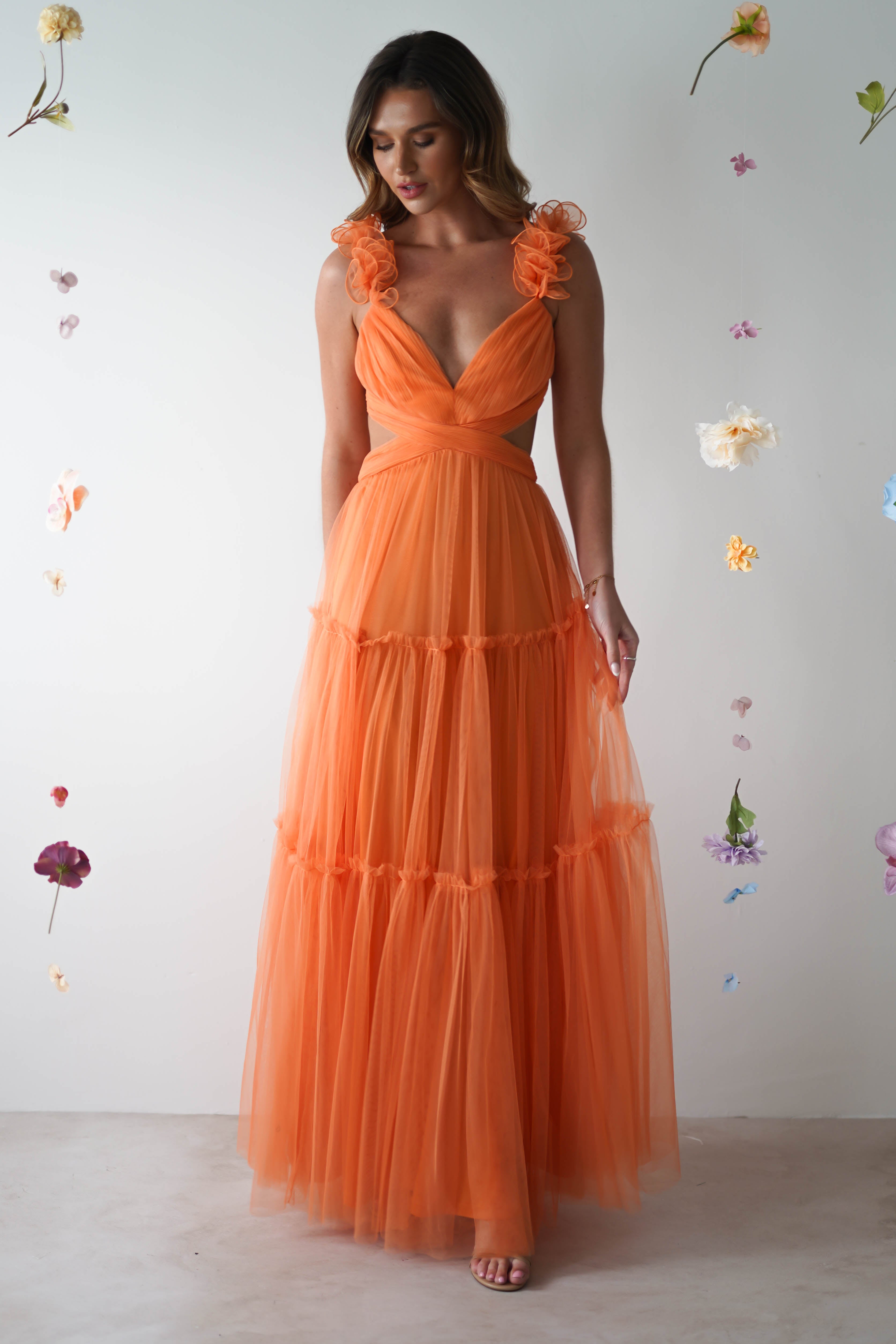 Orange full length dress hotsell