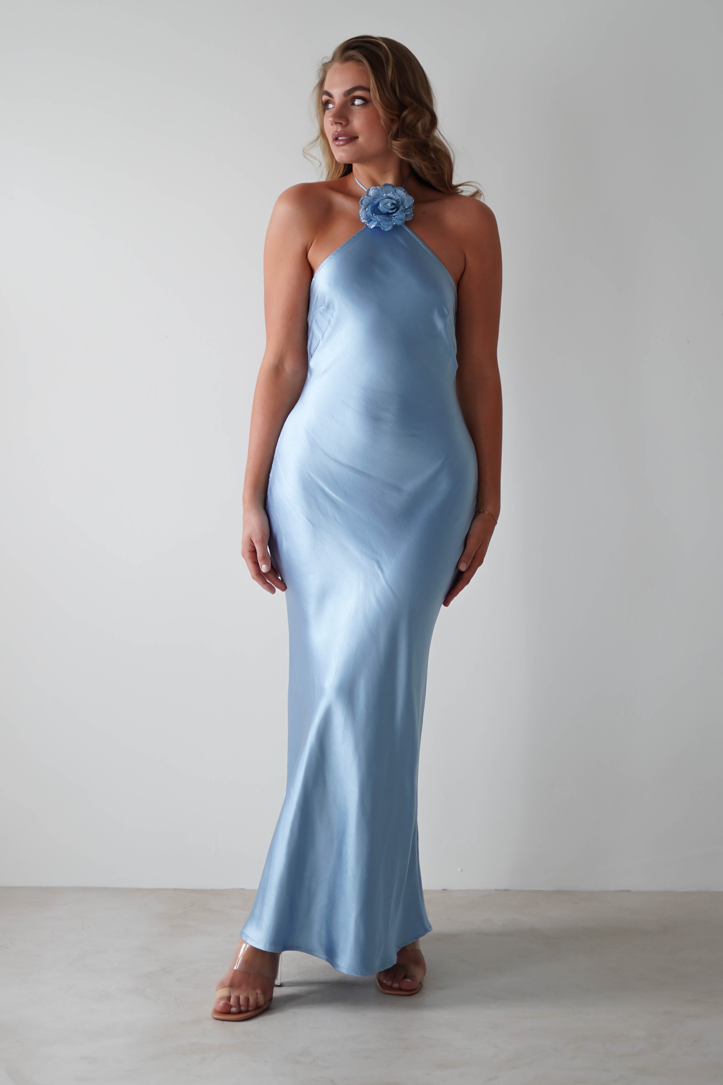 Heather Soft Satin Maxi Dress | Blue