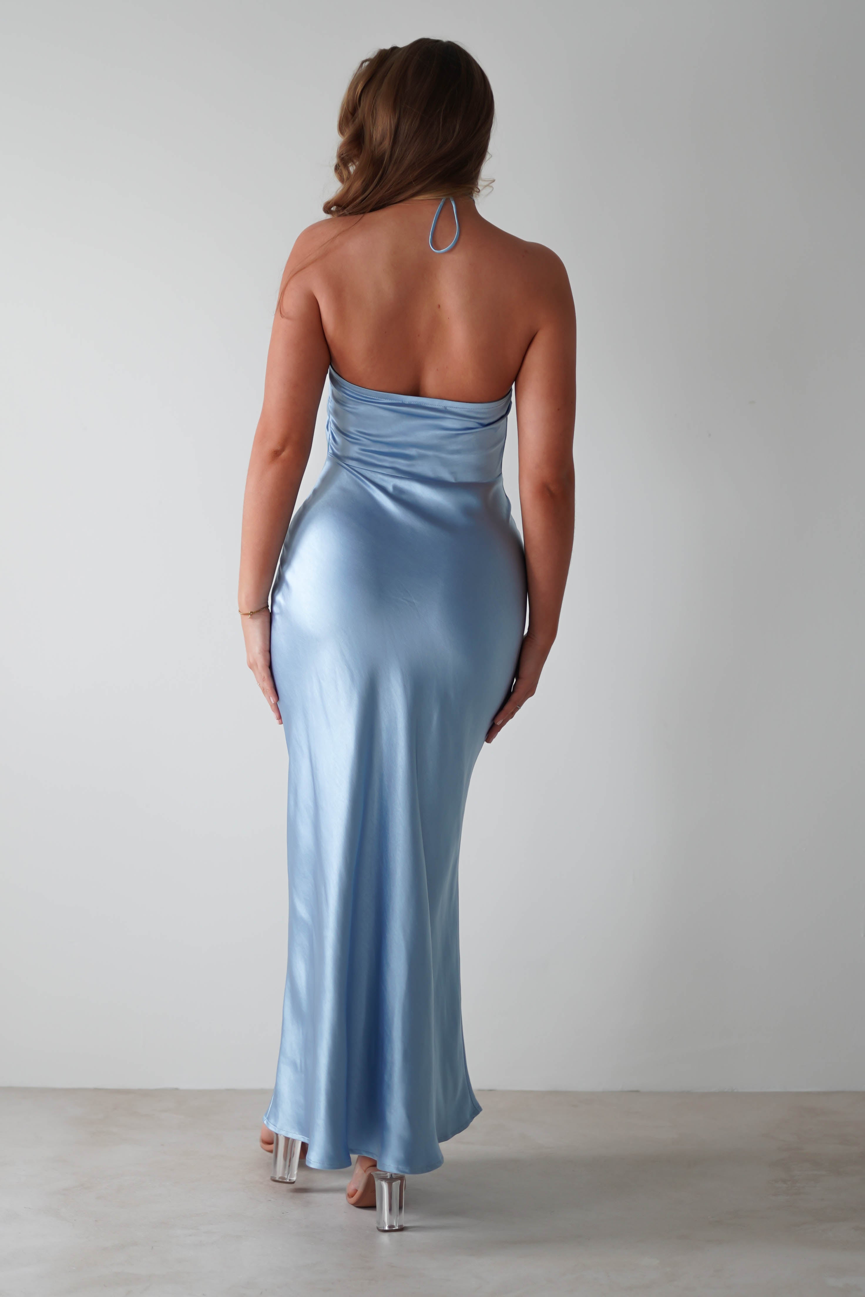 Heather Soft Satin Maxi Dress | Blue