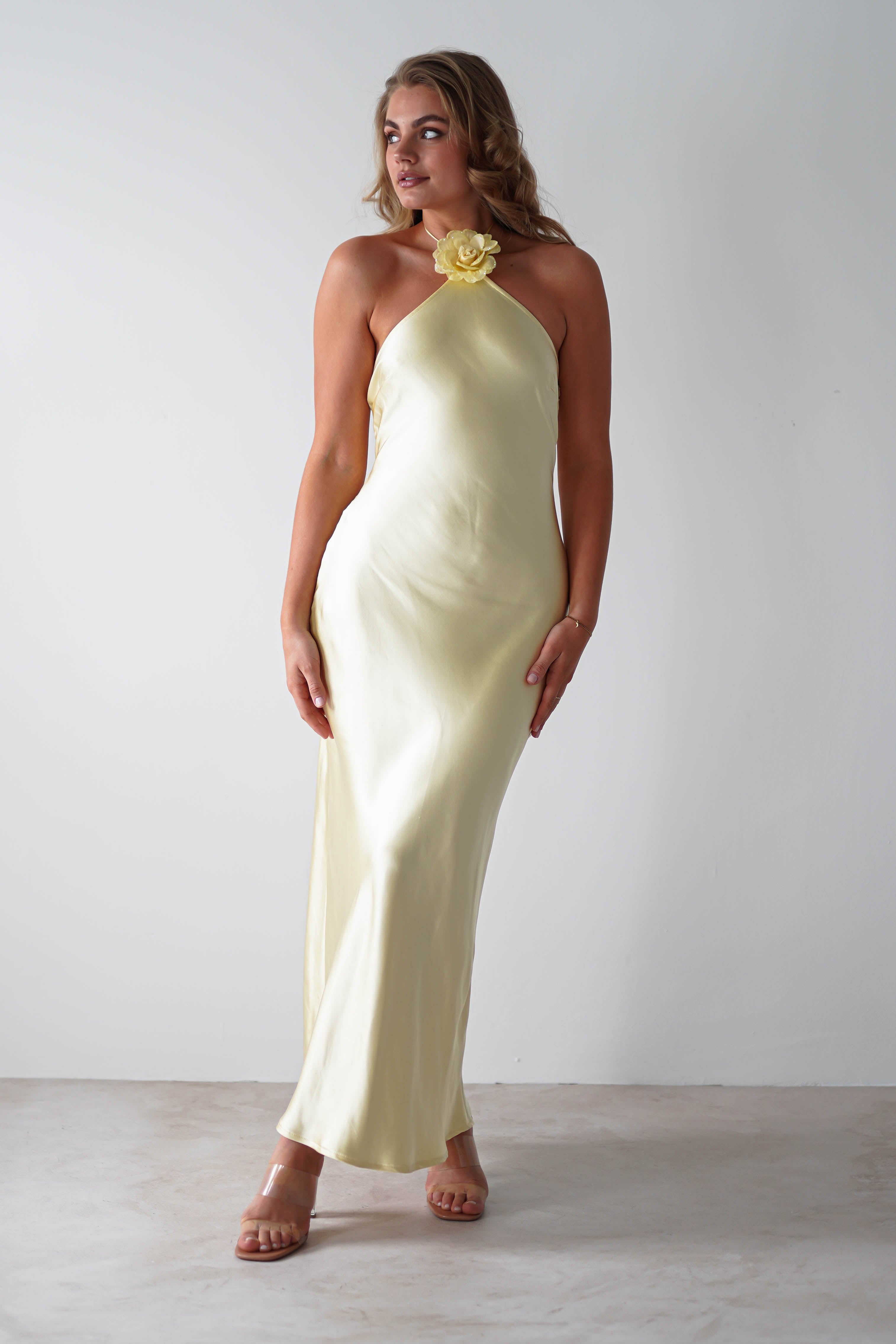 Heather Soft Satin Maxi Dress | Yellow
