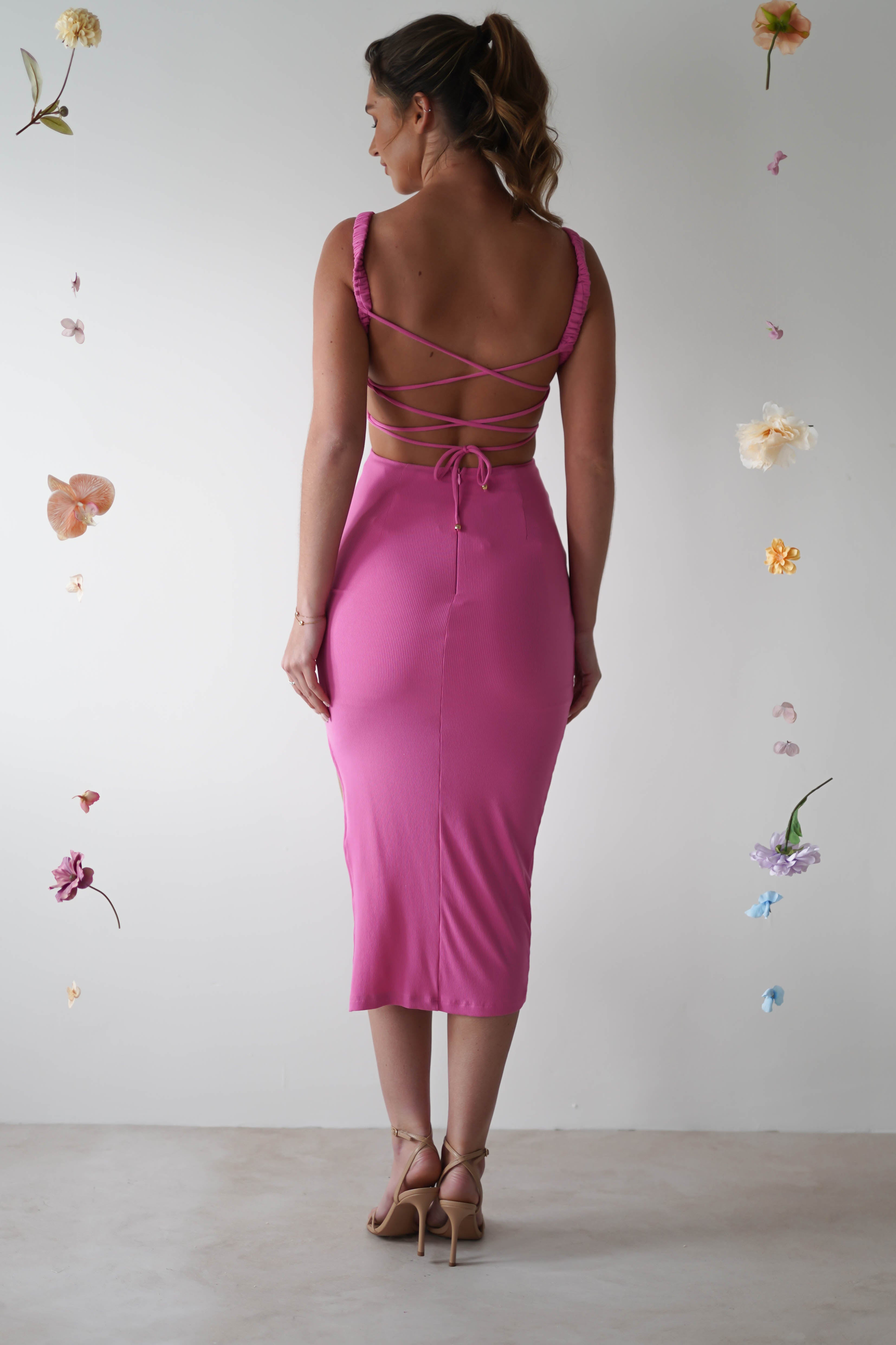 Reese Ribbed Midi Dress | Hot Pink