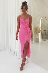 Julian Ruffle Mesh Midi Dress | Pink