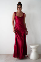 Riviera Soft Satin Maxi Gown | Berry Red | Debs & Prom | Formal Gown | Oh Hello Clothing