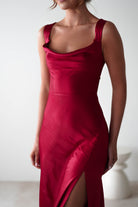 Riviera Soft Satin Maxi Gown | Berry Red | Debs & Prom | Formal Gown | Oh Hello Clothing