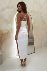 Angela Soft Satin Midi Dress | White