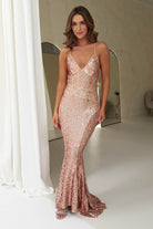 Evana Mermaid Backless Sequin Gown | Rose Gold | Debs & Prom | Formal Gown | Oh Hello Clothing