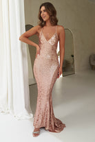 Evana Mermaid Backless Sequin Gown | Rose Gold | Debs & Prom | Formal Gown | Oh Hello Clothing