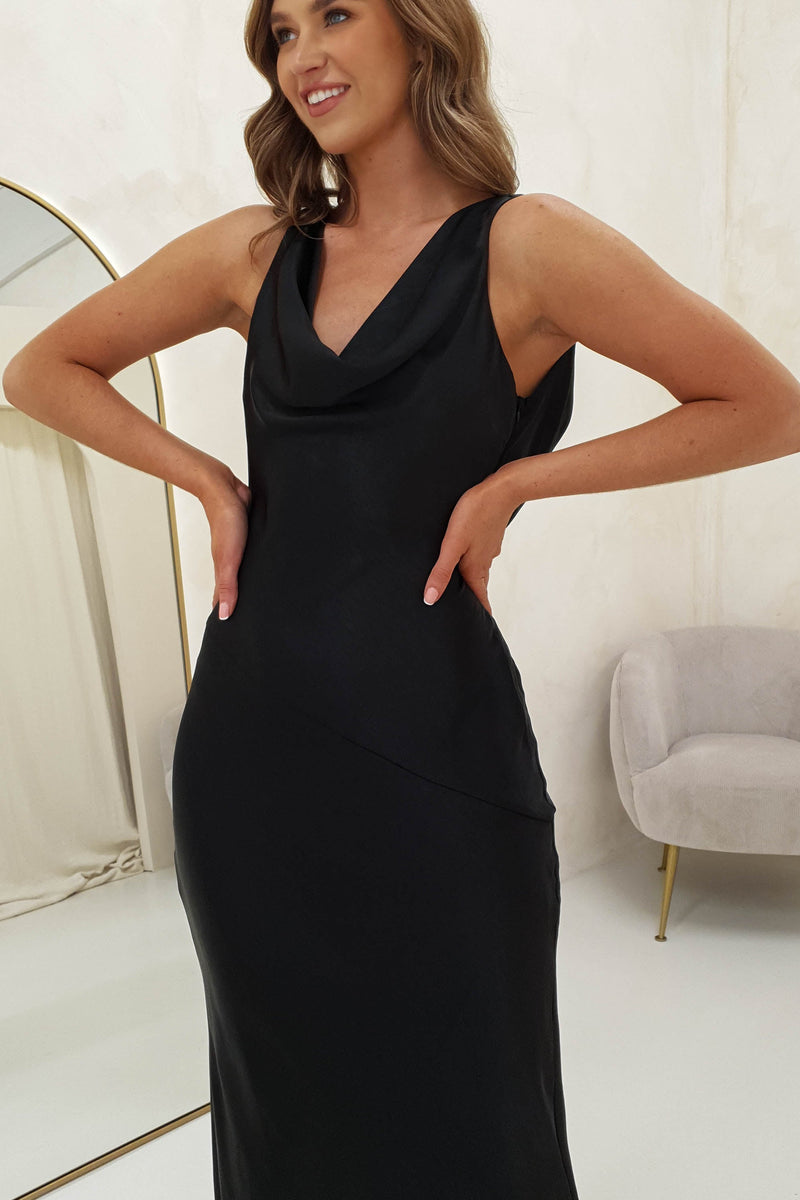 Leah Cowl Neckline Maxi Dress | Black