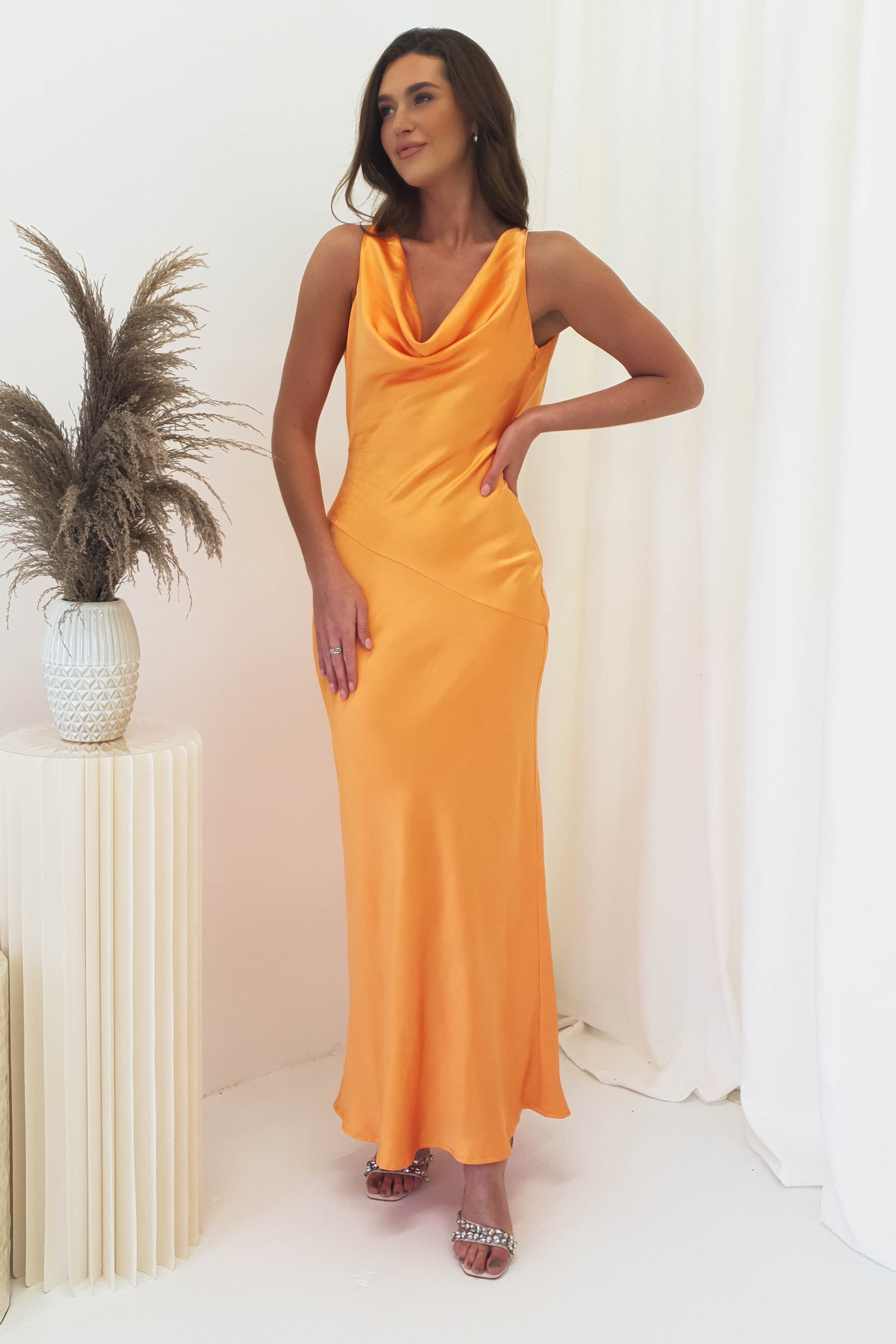 Leah Cowl Neckline Maxi Dress | Orange