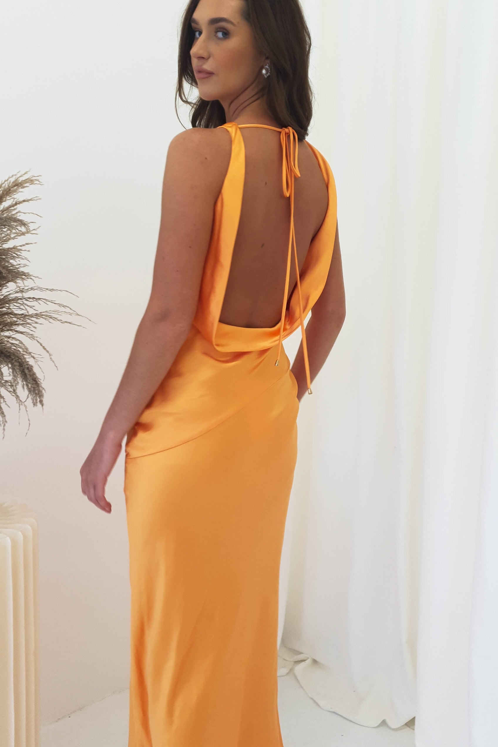 Leah Cowl Neckline Maxi Dress Orange Wedding Guest Oh Hello Clothing