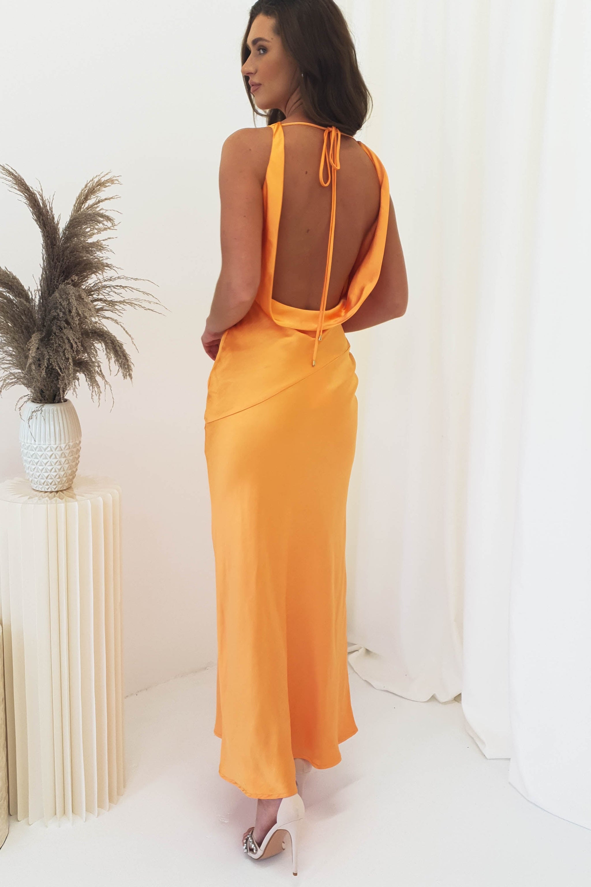 Leah Cowl Neckline Maxi Dress Orange Wedding Guest Oh Hello Clothing