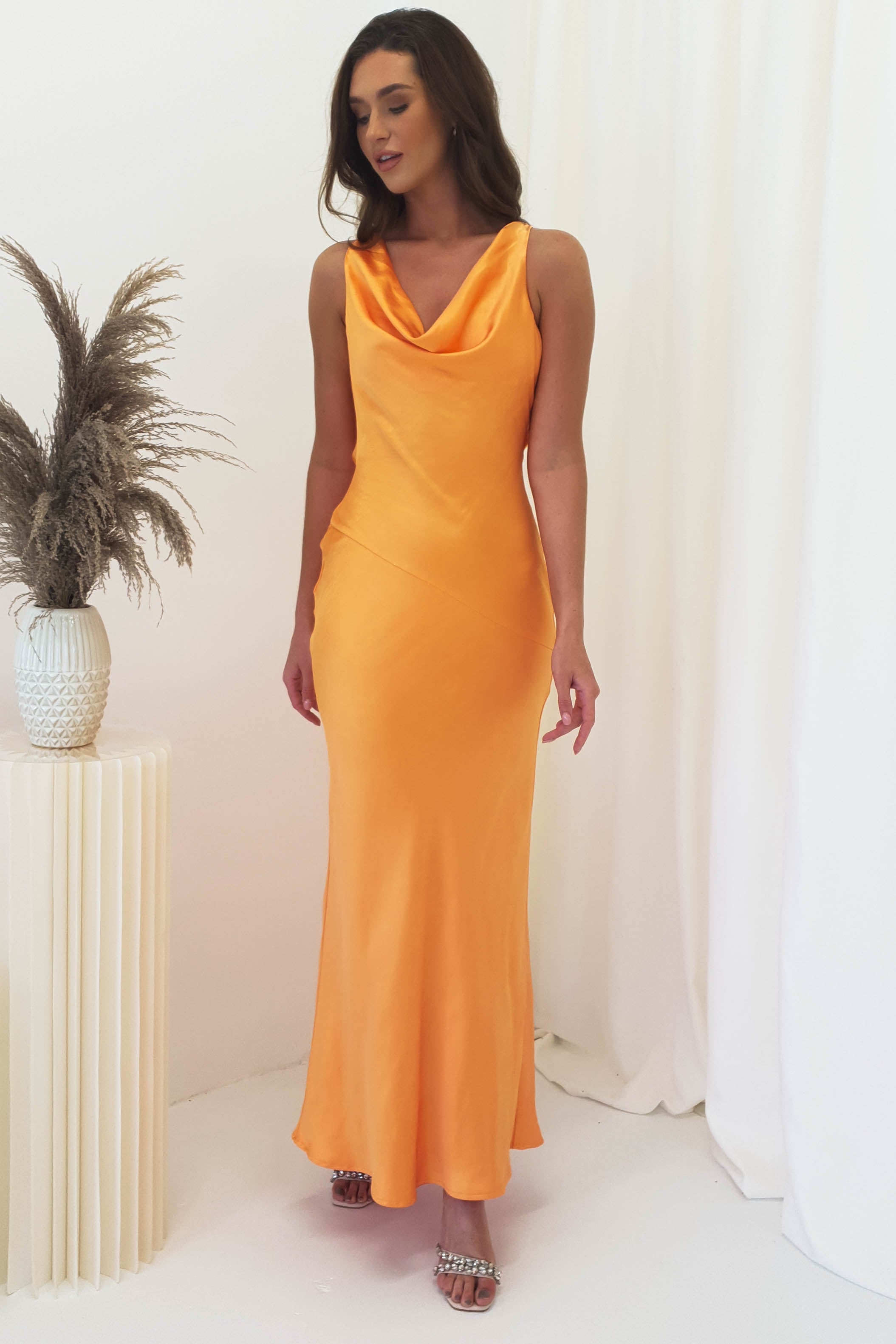 Leah Cowl Neckline Maxi Dress, Orange